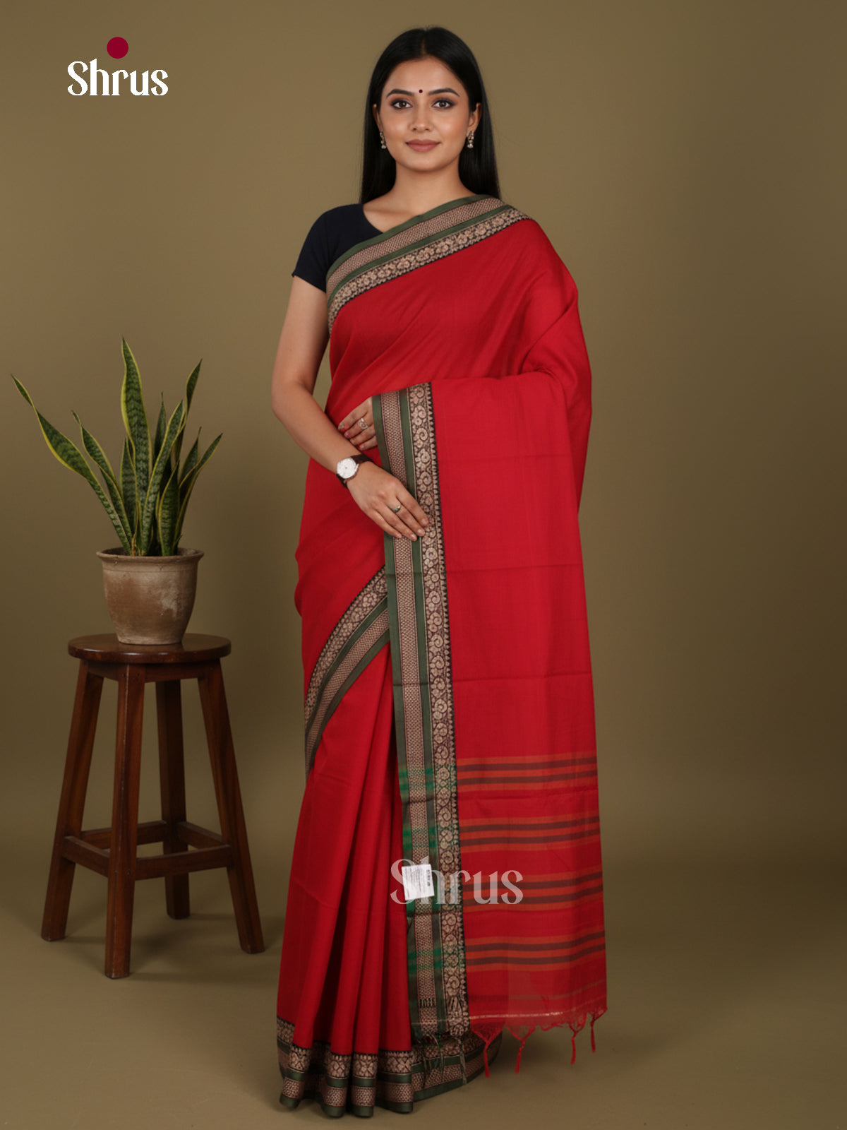 Red & Green - Narayanpet Cotton Saree