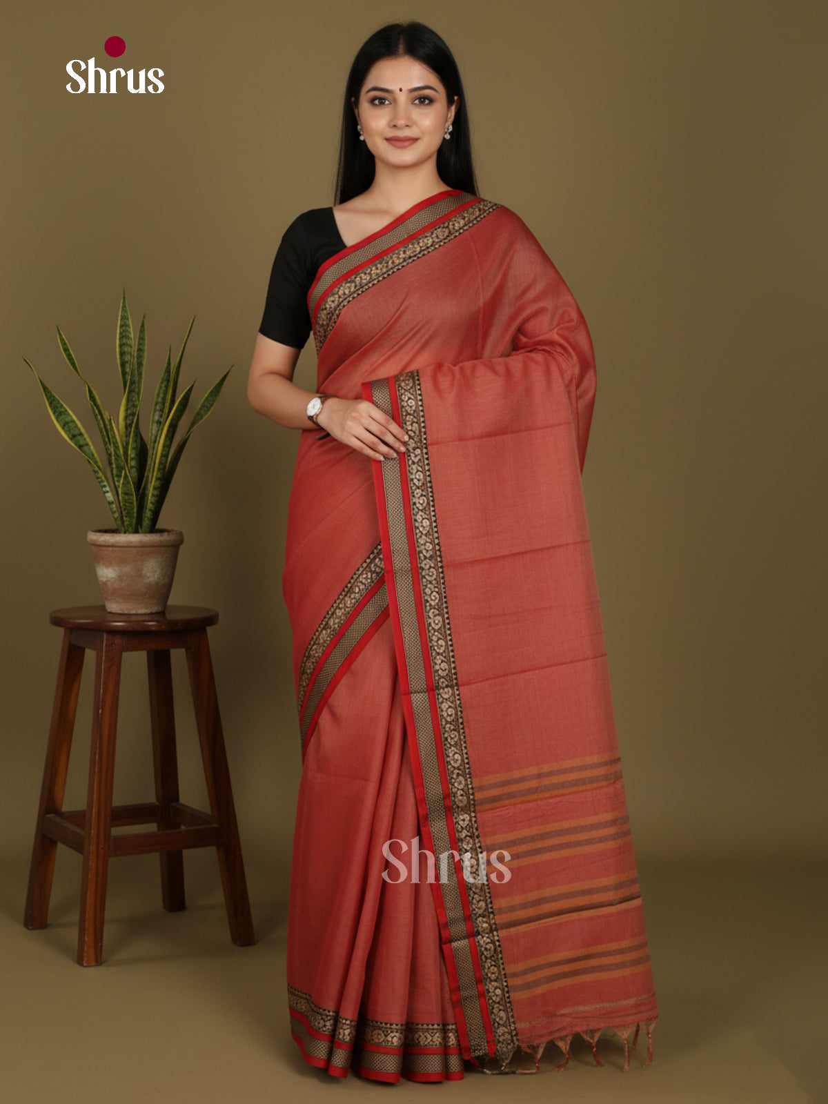 Rust & Red - Narayanpet Cotton Saree - Shop on Shrus.com