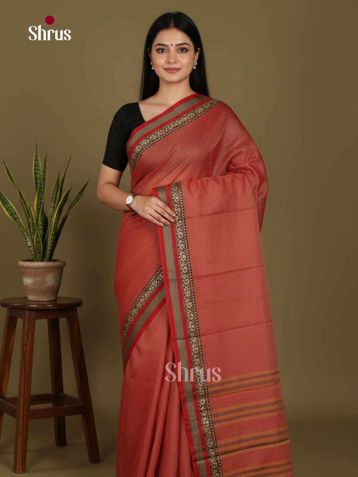 Rust & Red - Narayanpet Cotton Saree - Shop on Shrus.com