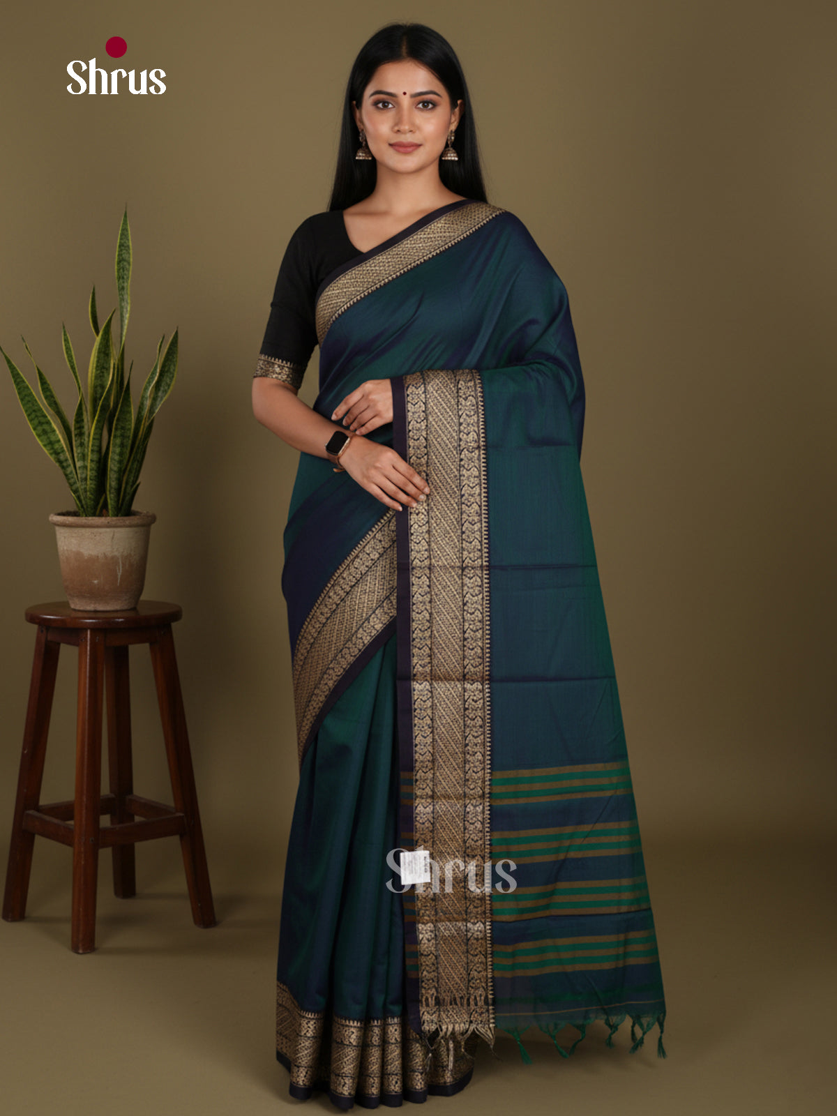 Peacock Green & Black - Narayanpet Cotton Saree