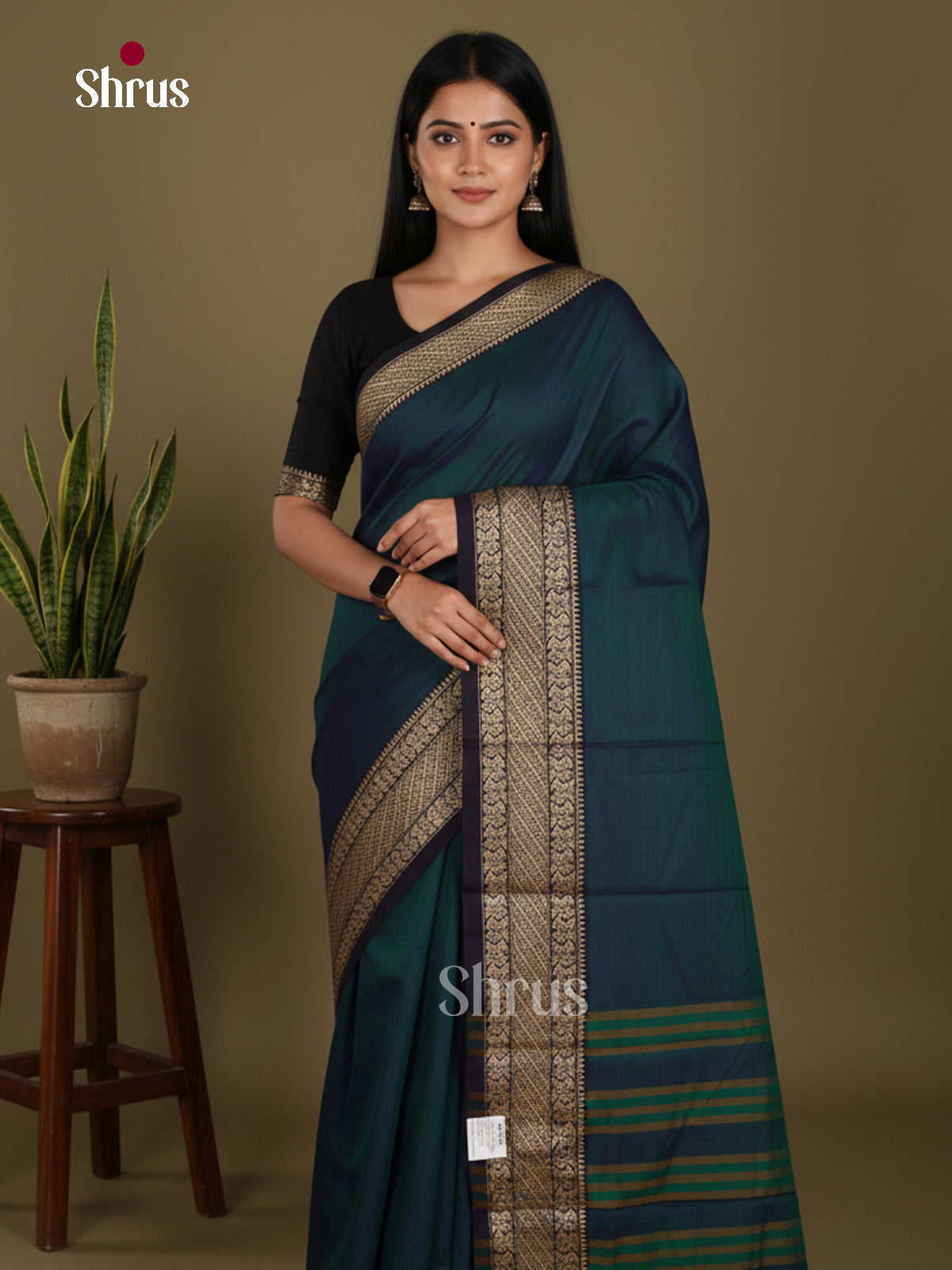 Peacock Green & Black - Narayanpet Cotton Saree