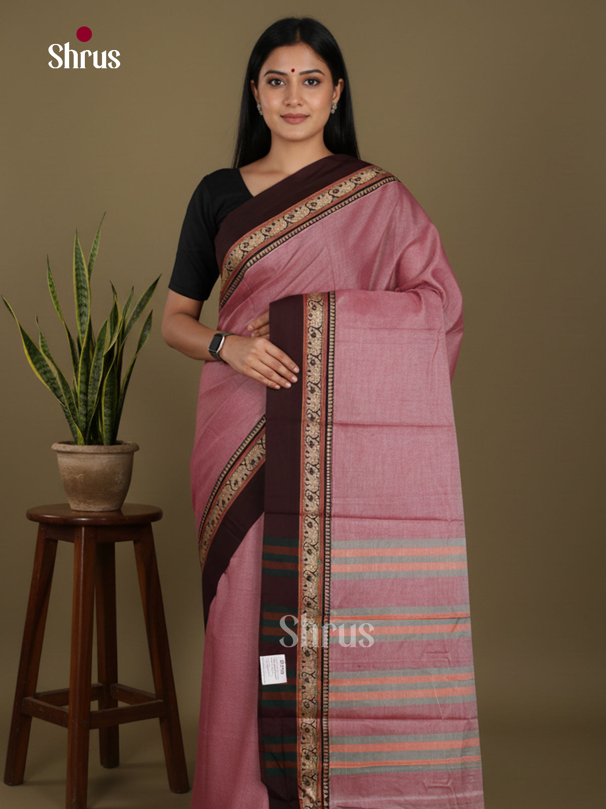 Onion Pink & Brown - Narayanpet Cotton Saree - Shop on Shrus.com