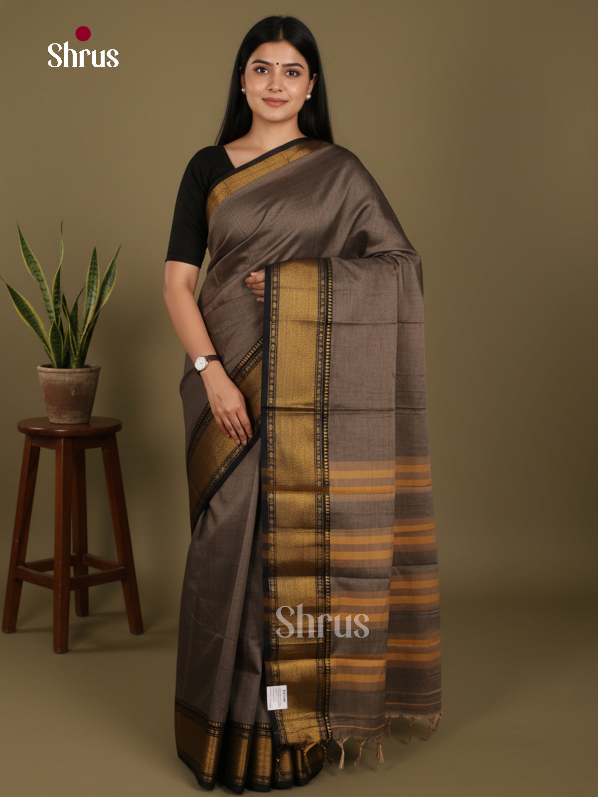 Grey & Black - Narayanpet Cotton Saree