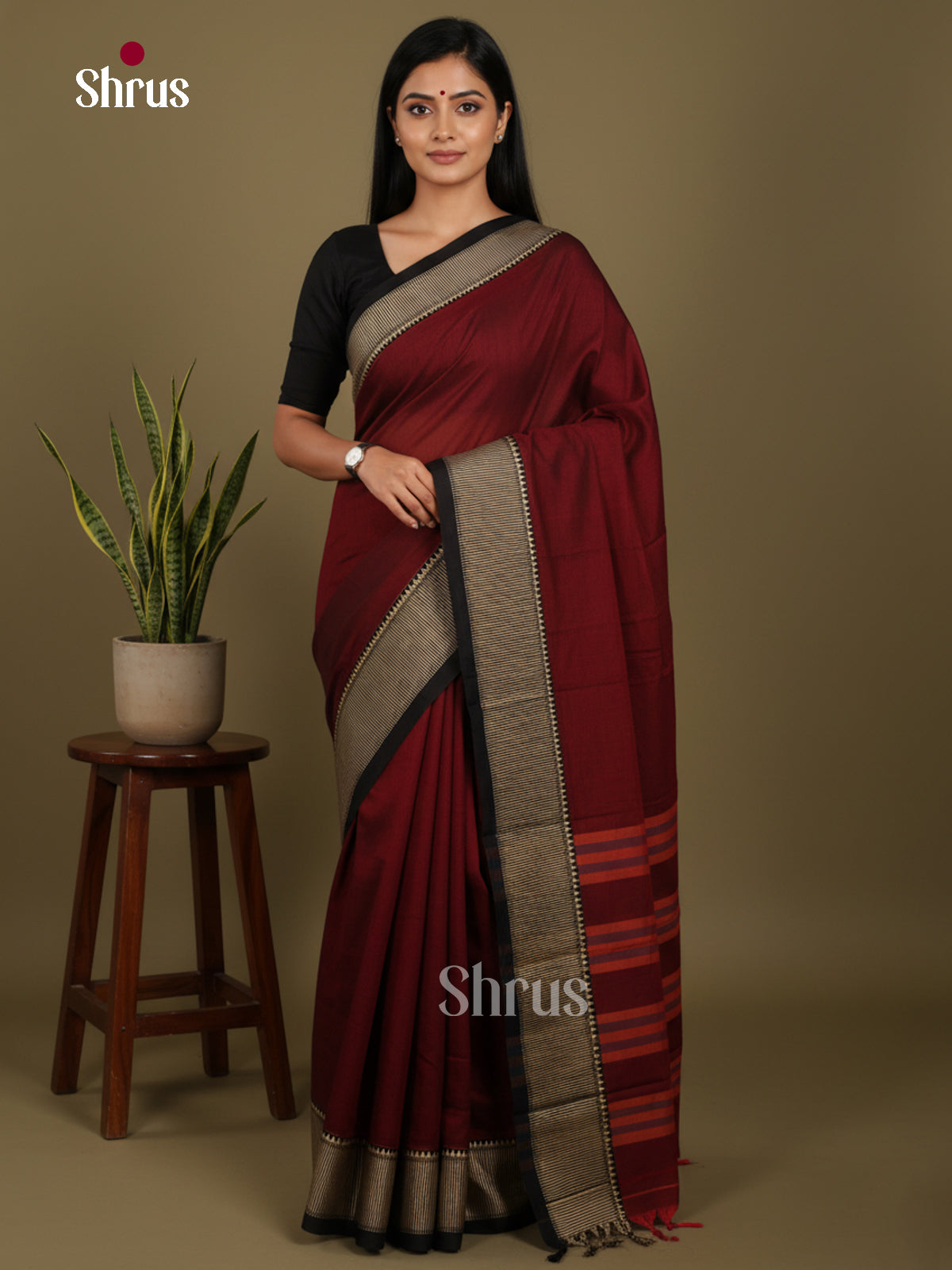 Maroon & black- Narayanpet Cotton Saree