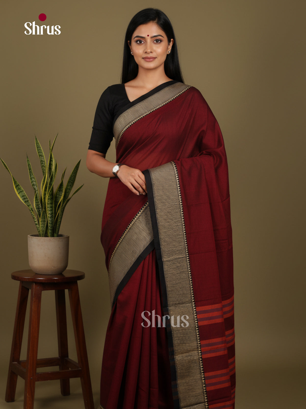 Maroon & black- Narayanpet Cotton Saree