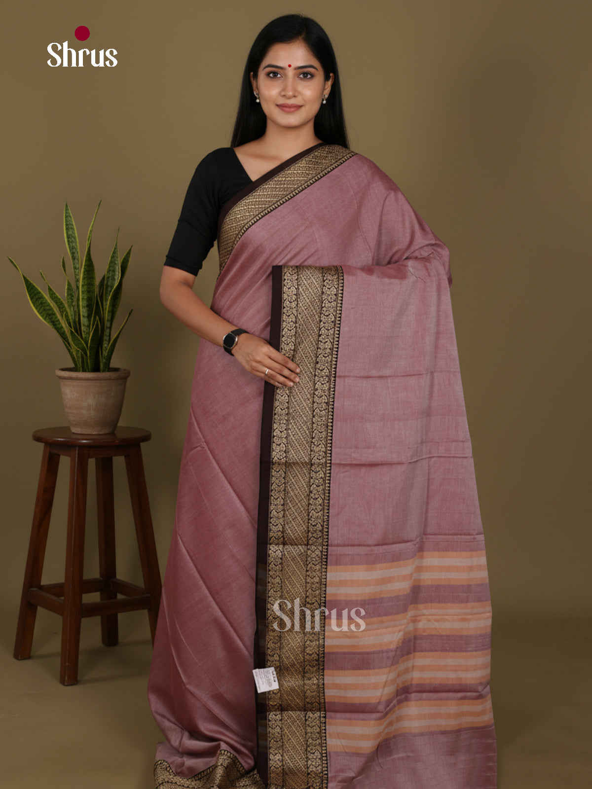 Mauve & Black- Narayanpet Cotton Saree