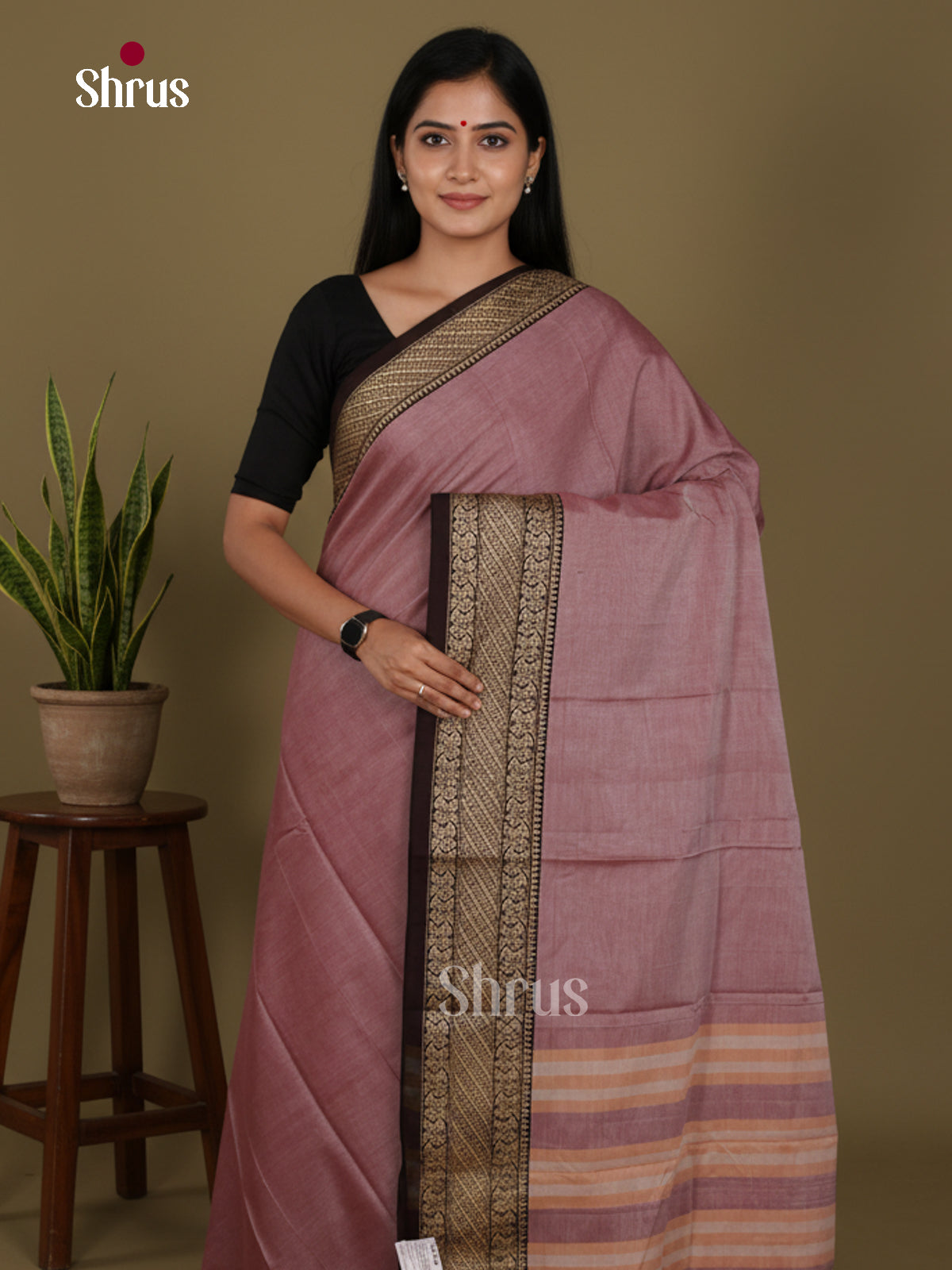 Mauve & Black- Narayanpet Cotton Saree