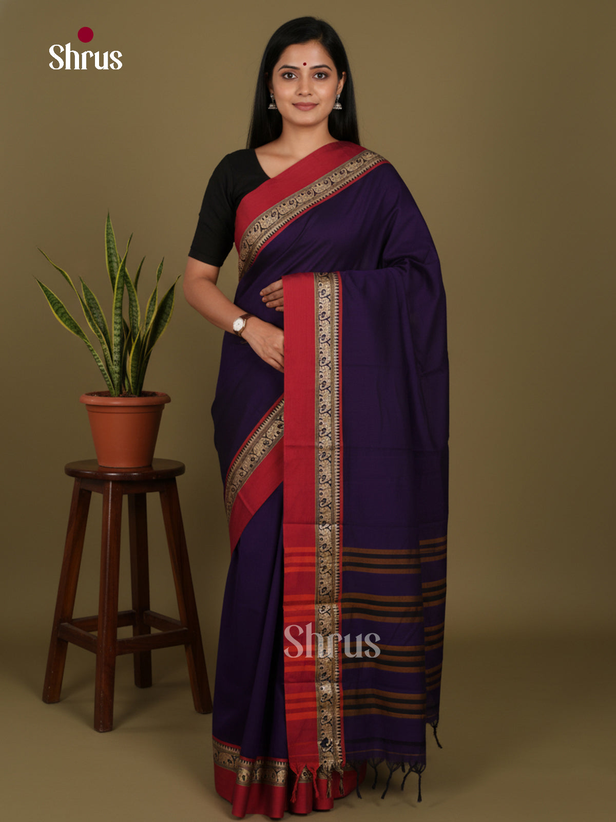 Violet & red - Narayanpet Cotton Saree - DLS05134 - Shop on Shrus.com