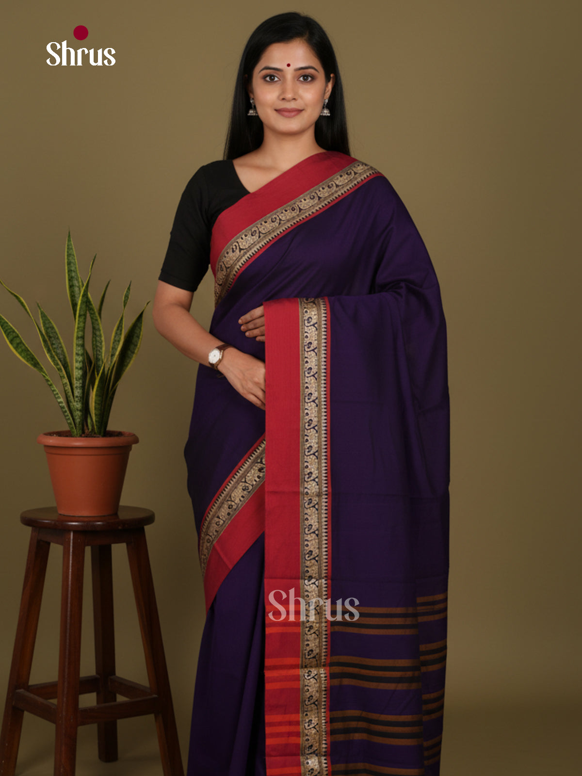 Violet & red - Narayanpet Cotton Saree - DLS05134 - Shop on Shrus.com