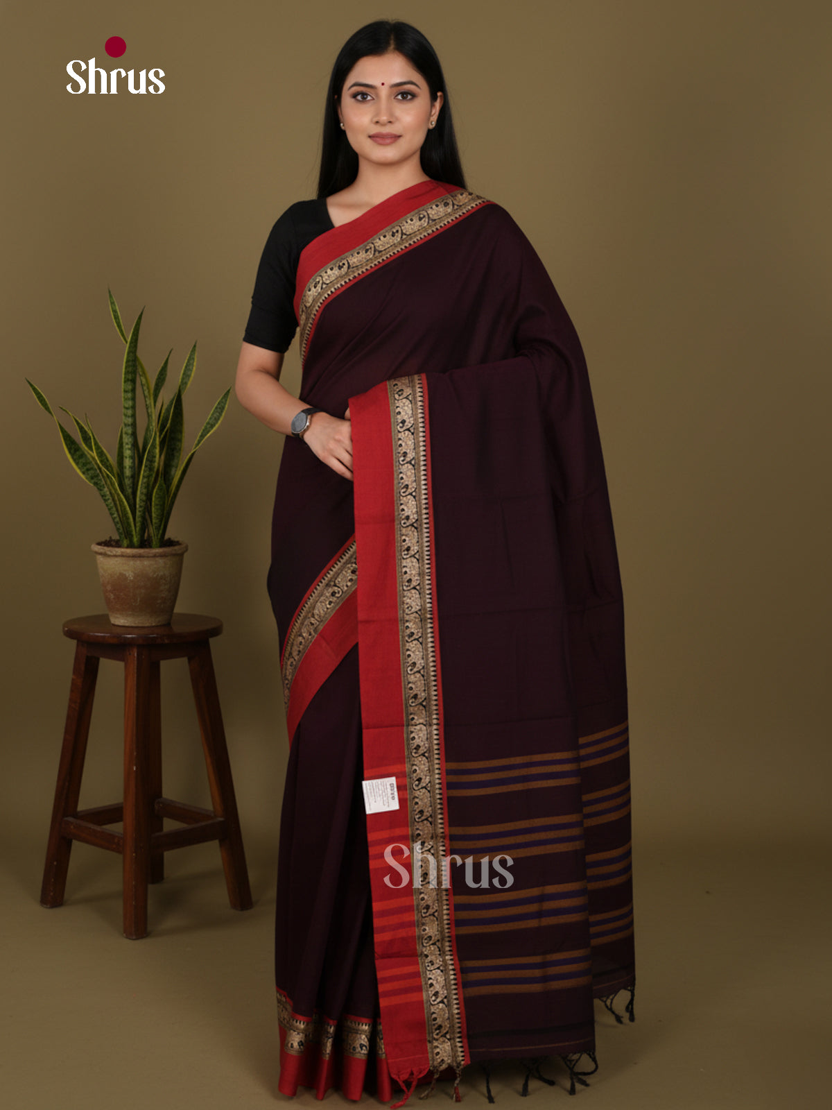 Brown & Red - Narayanpet Cotton Saree - Shop on Shrus.com