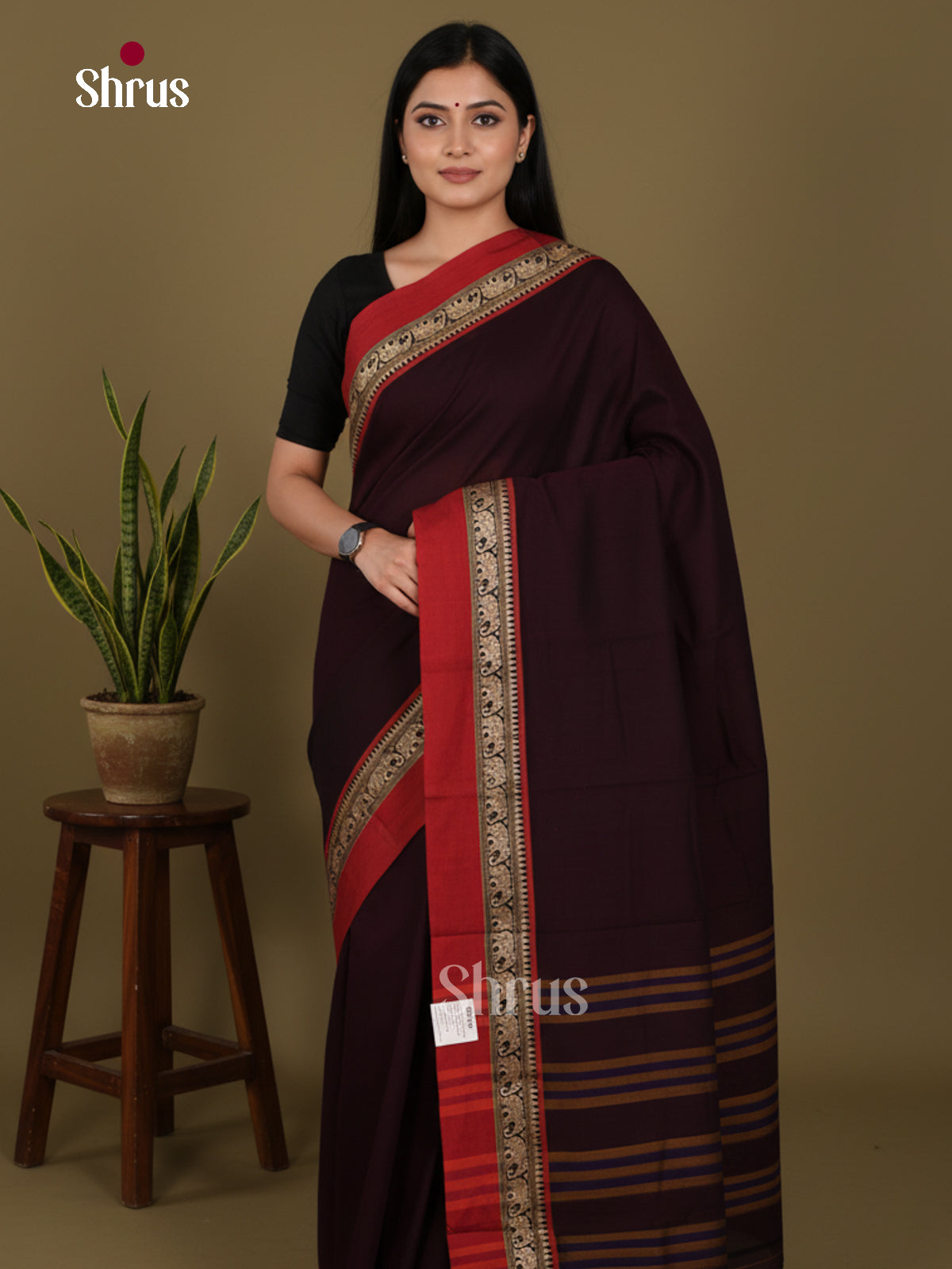 Brown & Red - Narayanpet Cotton Saree - Shop on Shrus.com