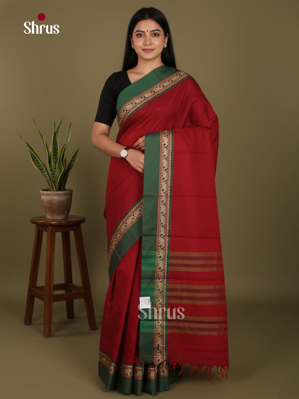 Red & Green - Narayanpet Cotton Saree - Shop on Shrus.com