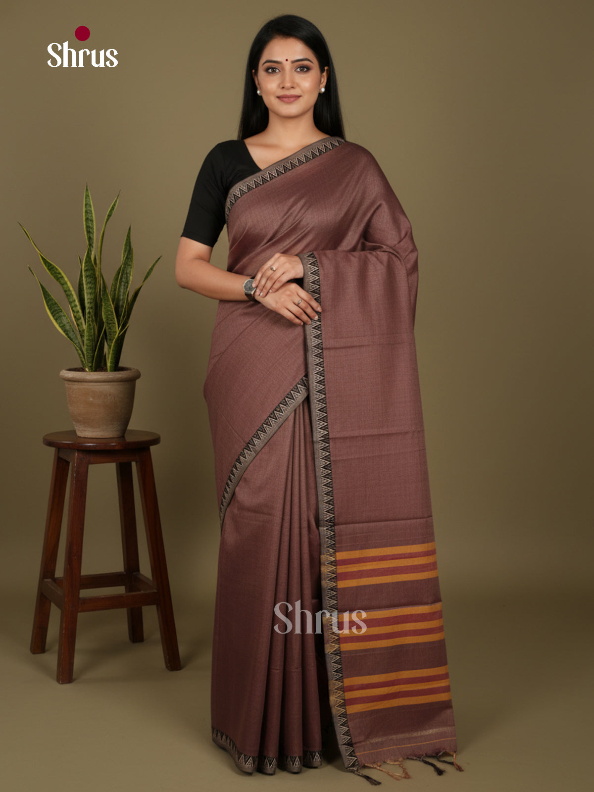 Brown - Narayanpet Cotton Saree - Shop on Shrus.com