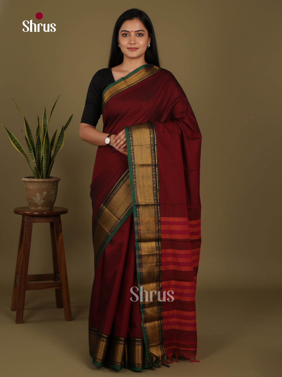 Maroon & Green - Narayanpet Cotton Saree