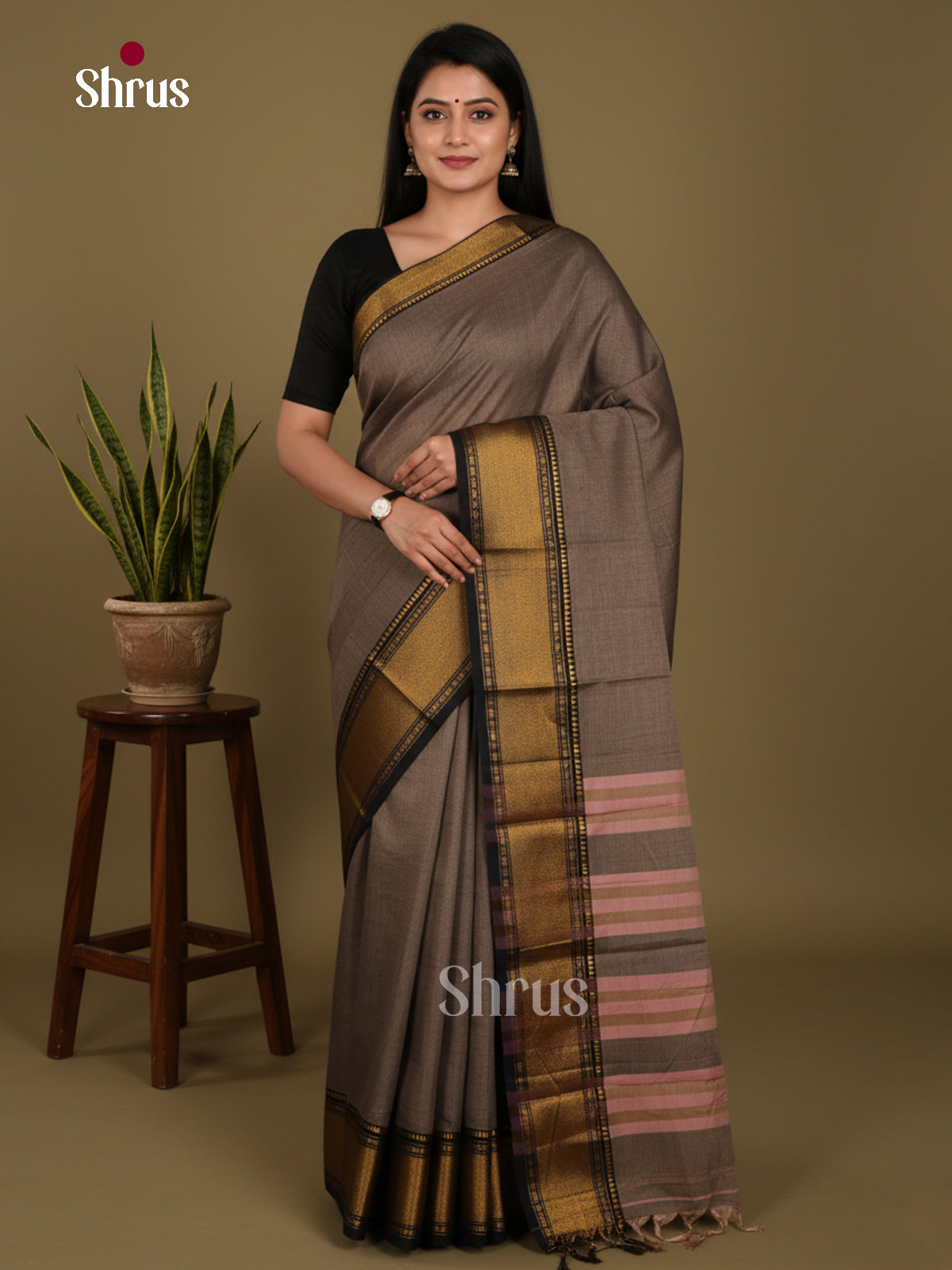 Grey & Black - Narayanpet Cotton Saree