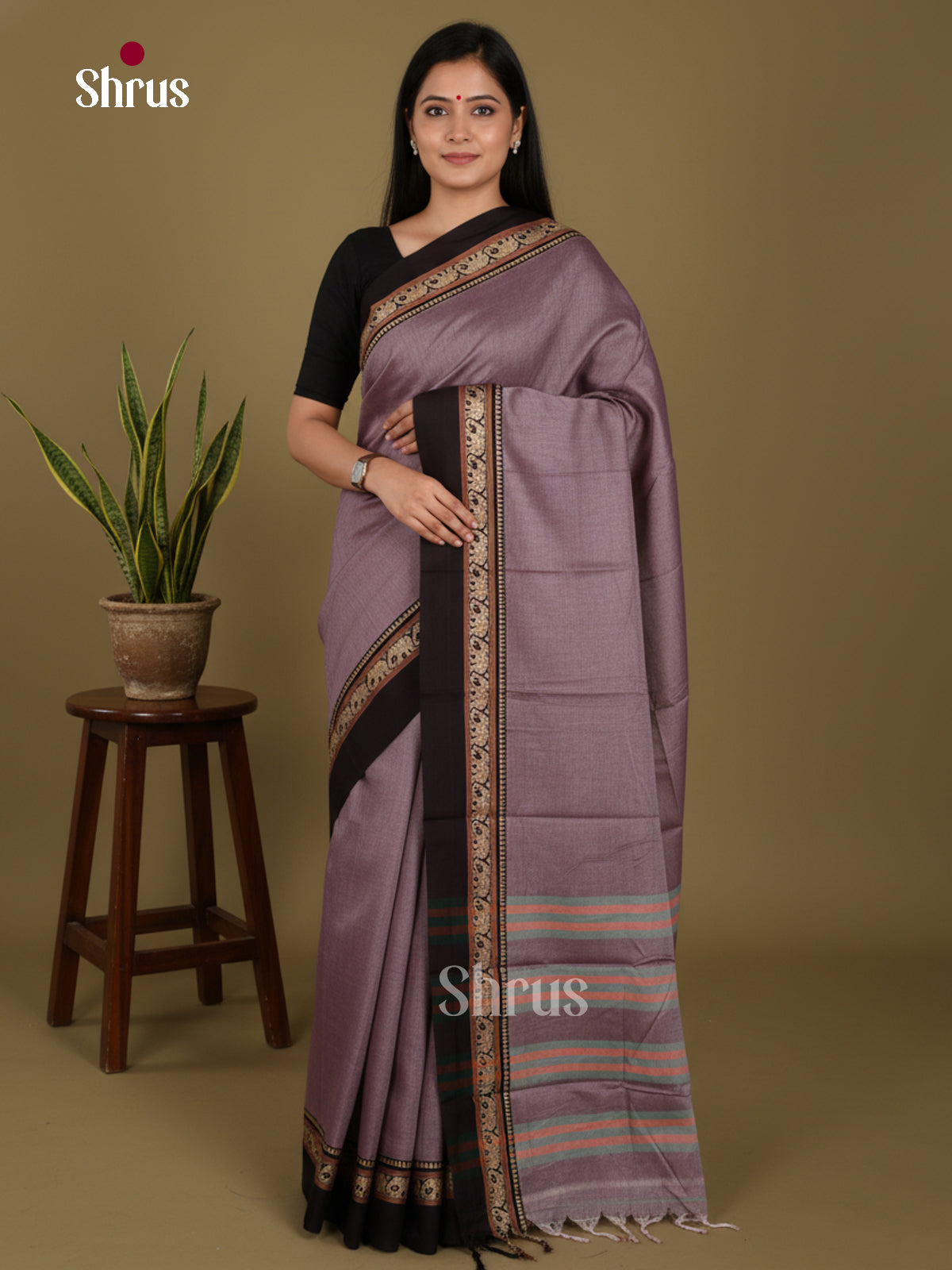 Mauve & Black- Narayanpet Cotton Saree - Shop on Shrus.com