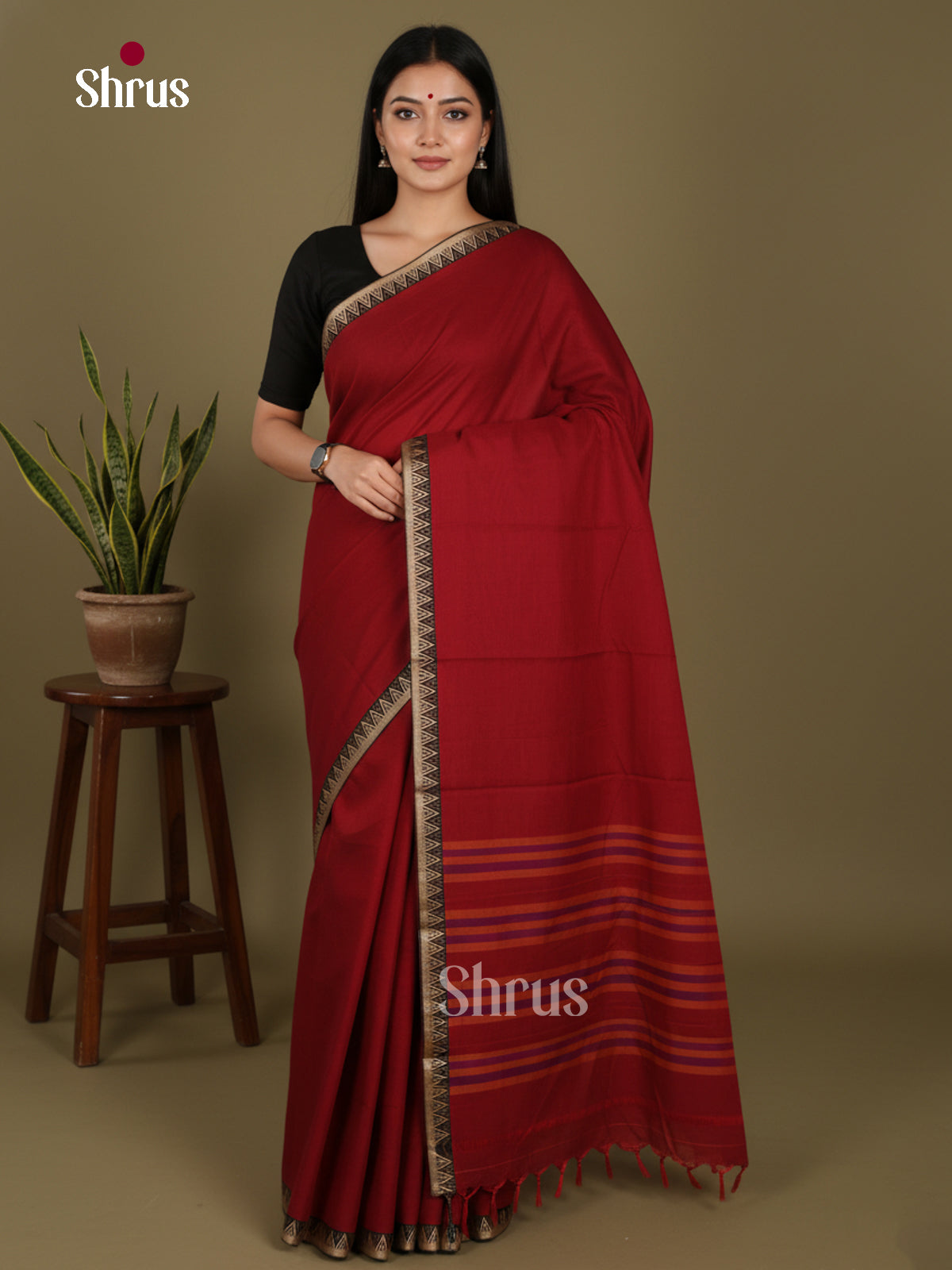 Red - Narayanpet Cotton Saree - Shop on Shrus.com