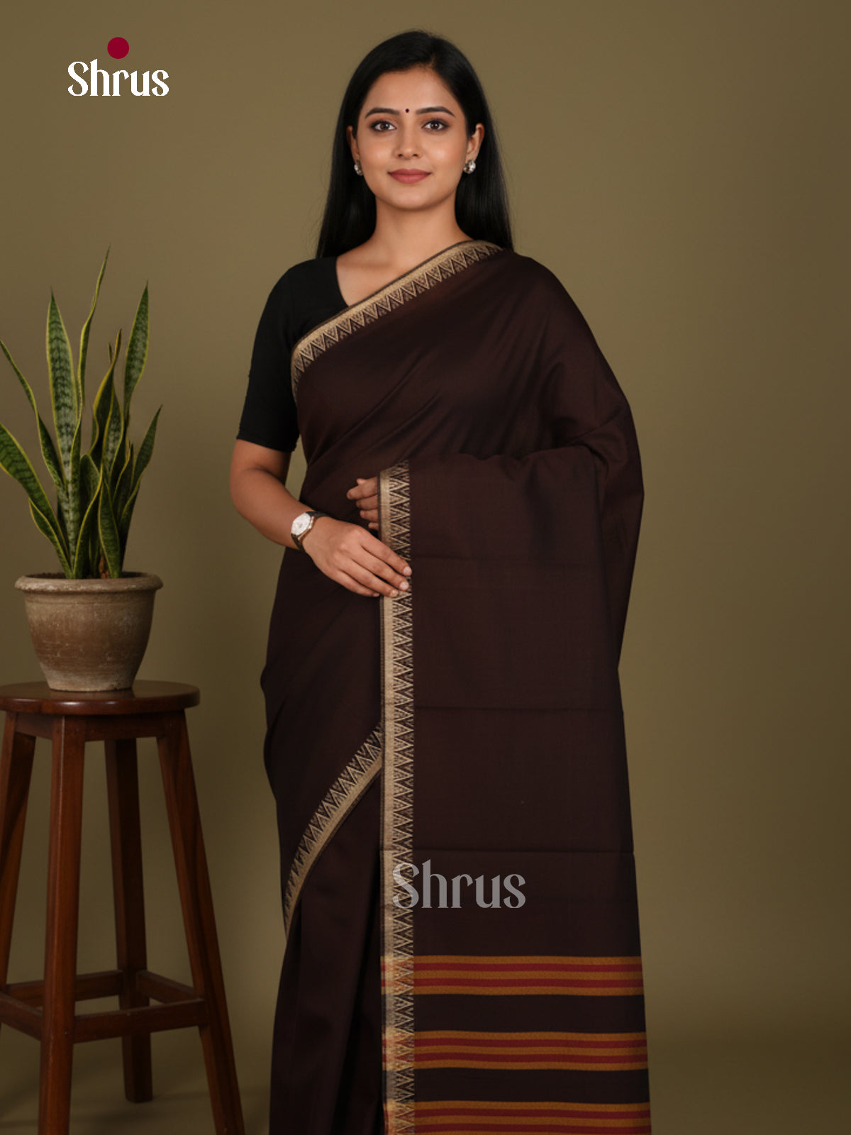 Coffee Brown- Narayanpet Cotton Saree - Shop on Shrus.com