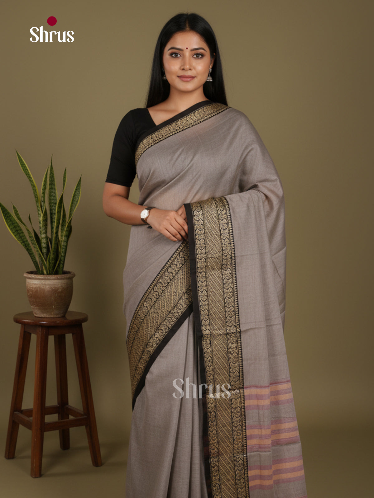 Grey & Black- Narayanpet Cotton Saree