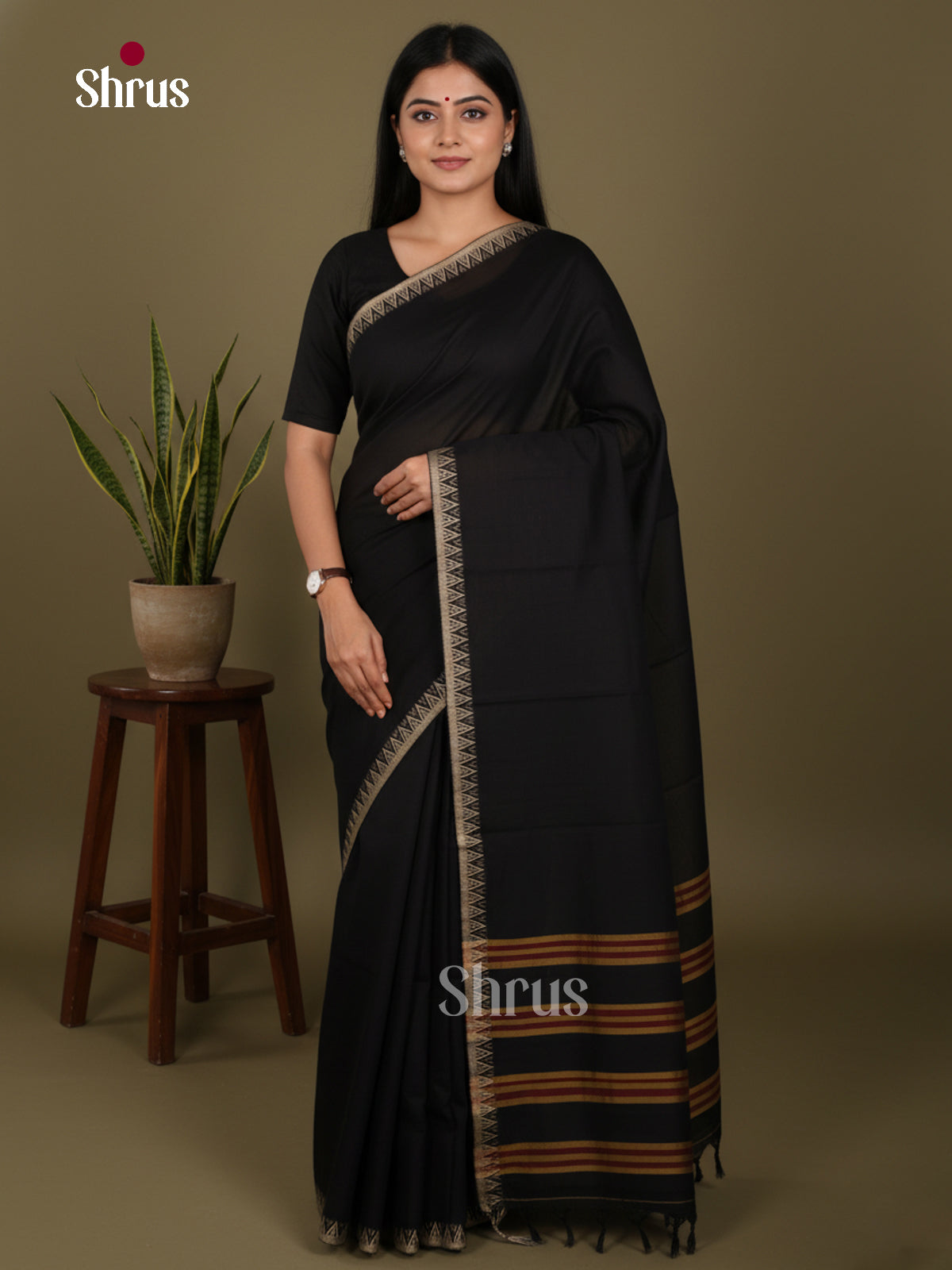 Black - Narayanpet Cotton Saree - DLS05176 - Shop on Shrus.com