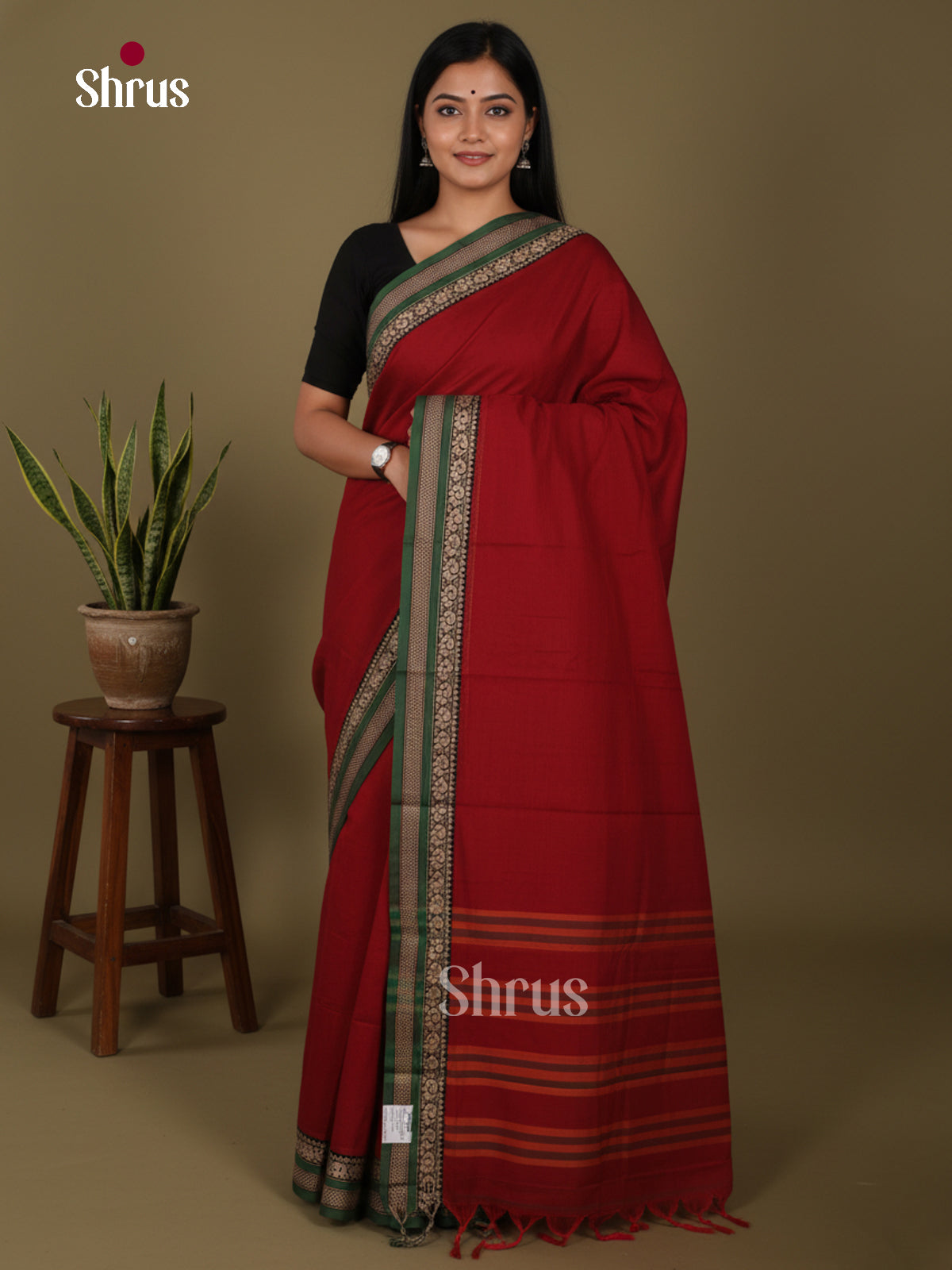 Red & Green - Narayanpet Cotton Saree