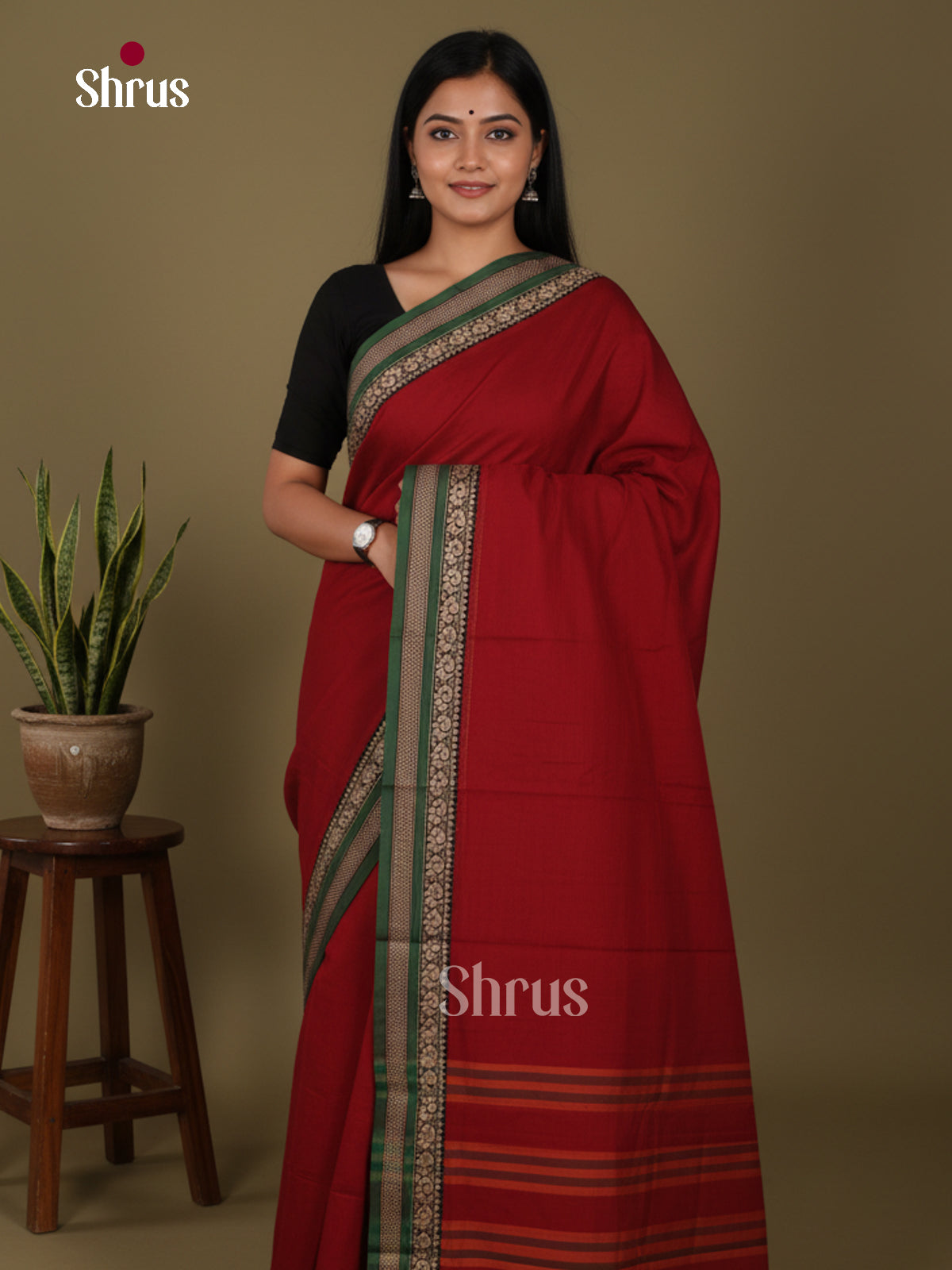 Red & Green - Narayanpet Cotton Saree