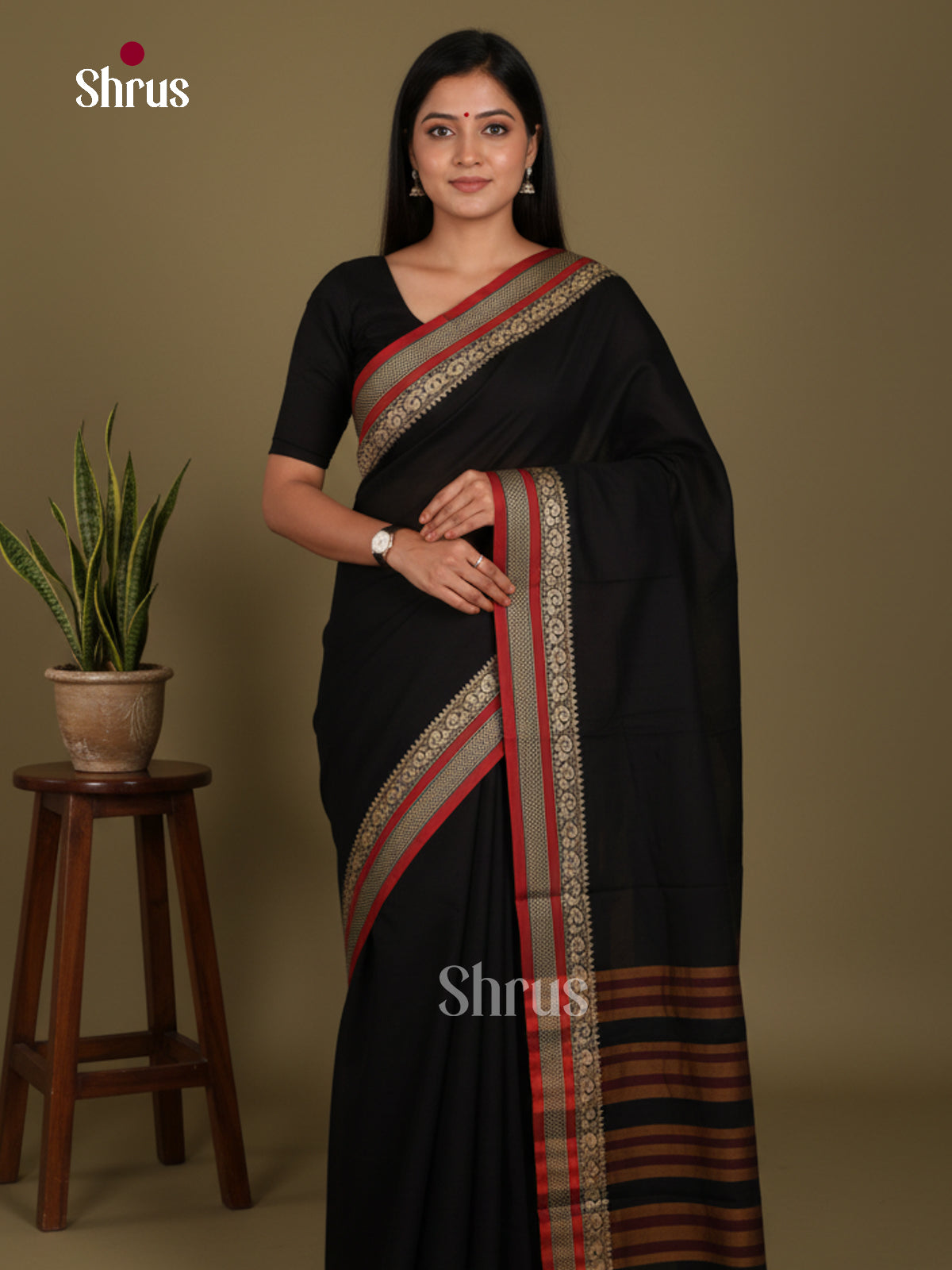 Black & Red - Narayanpet Cotton Saree - DLS05185