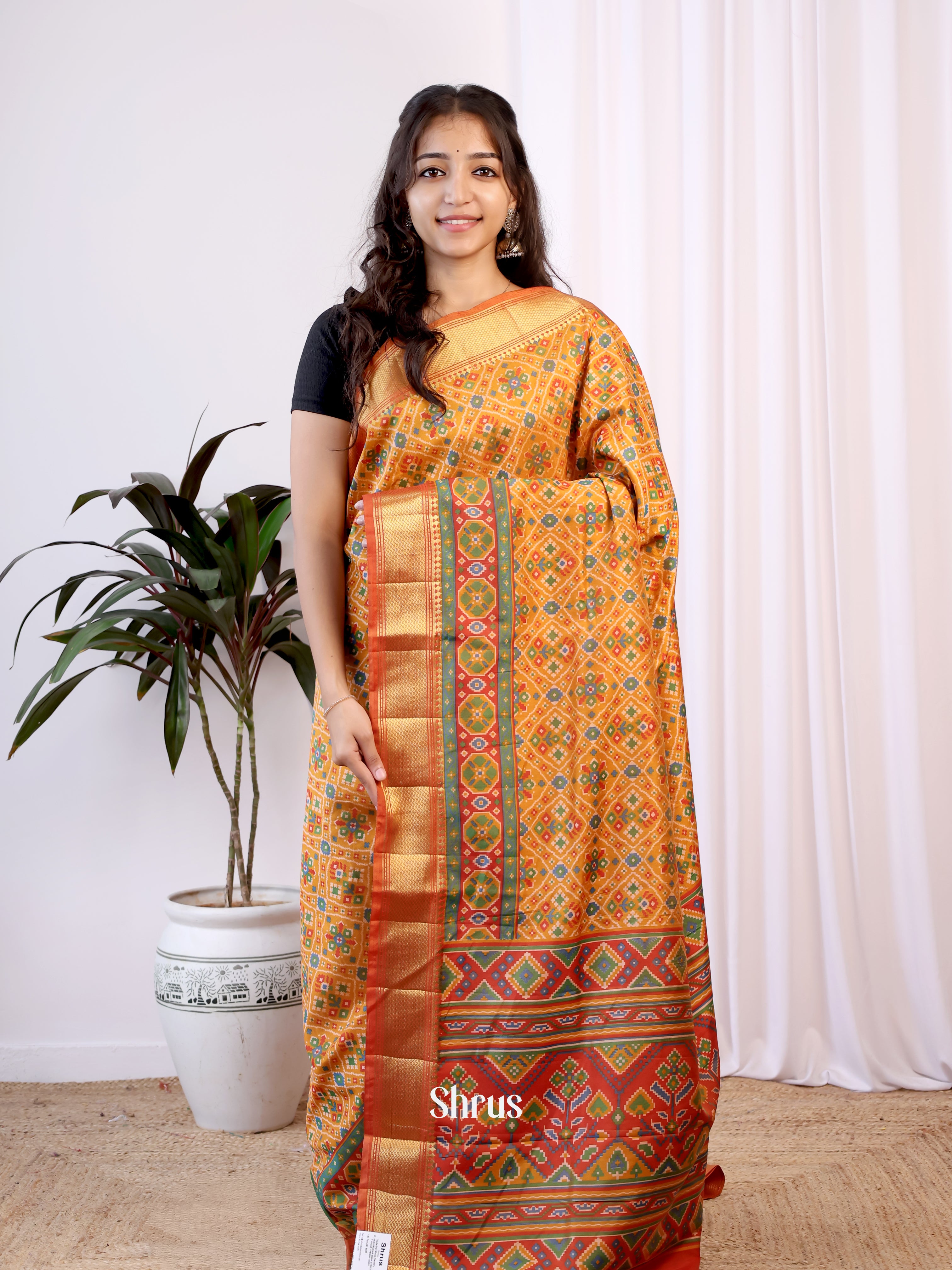 Mustard & Brick - Semi Patola Saree - Shop on Shrus.com