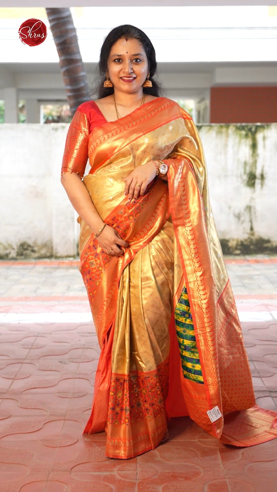 Gold & Red - Semi Tissue Saree - Shop on ShrusEternity.com