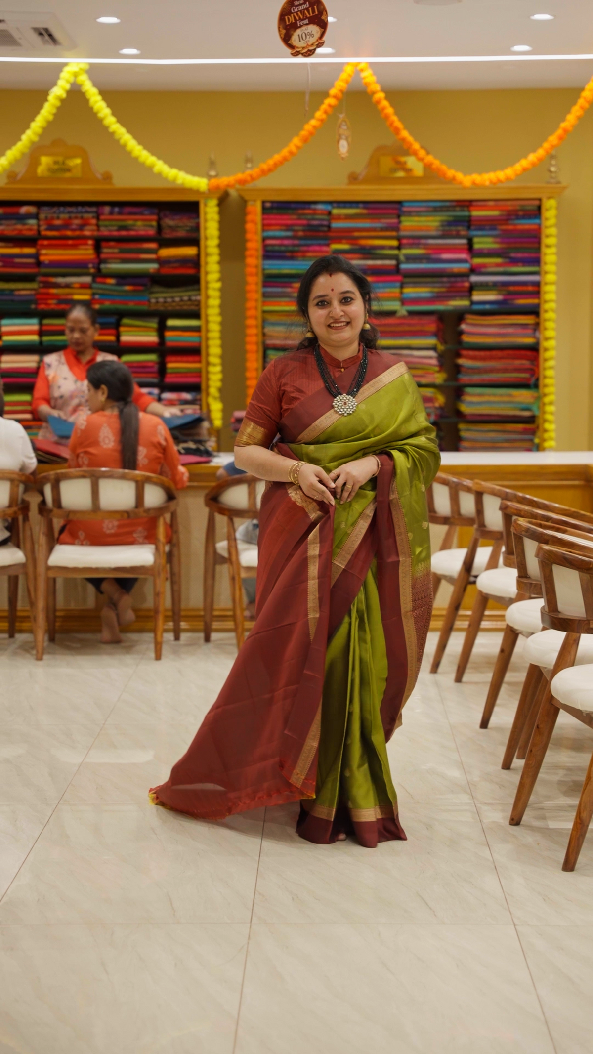 Green & Arakku Maroon - Softsilk-halfpure Saree