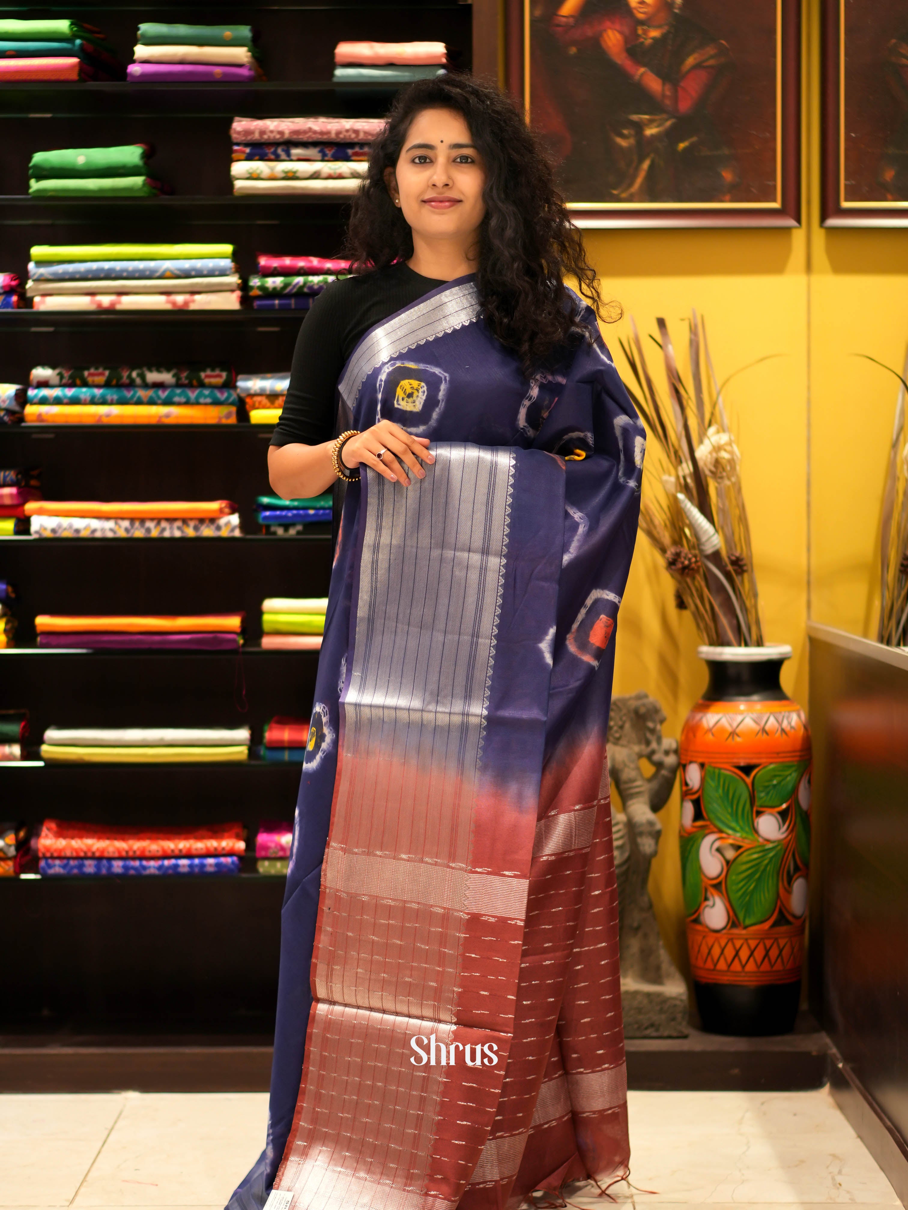 Purple & Brown - Shibori Saree - Shop on ShrusEternity.com
