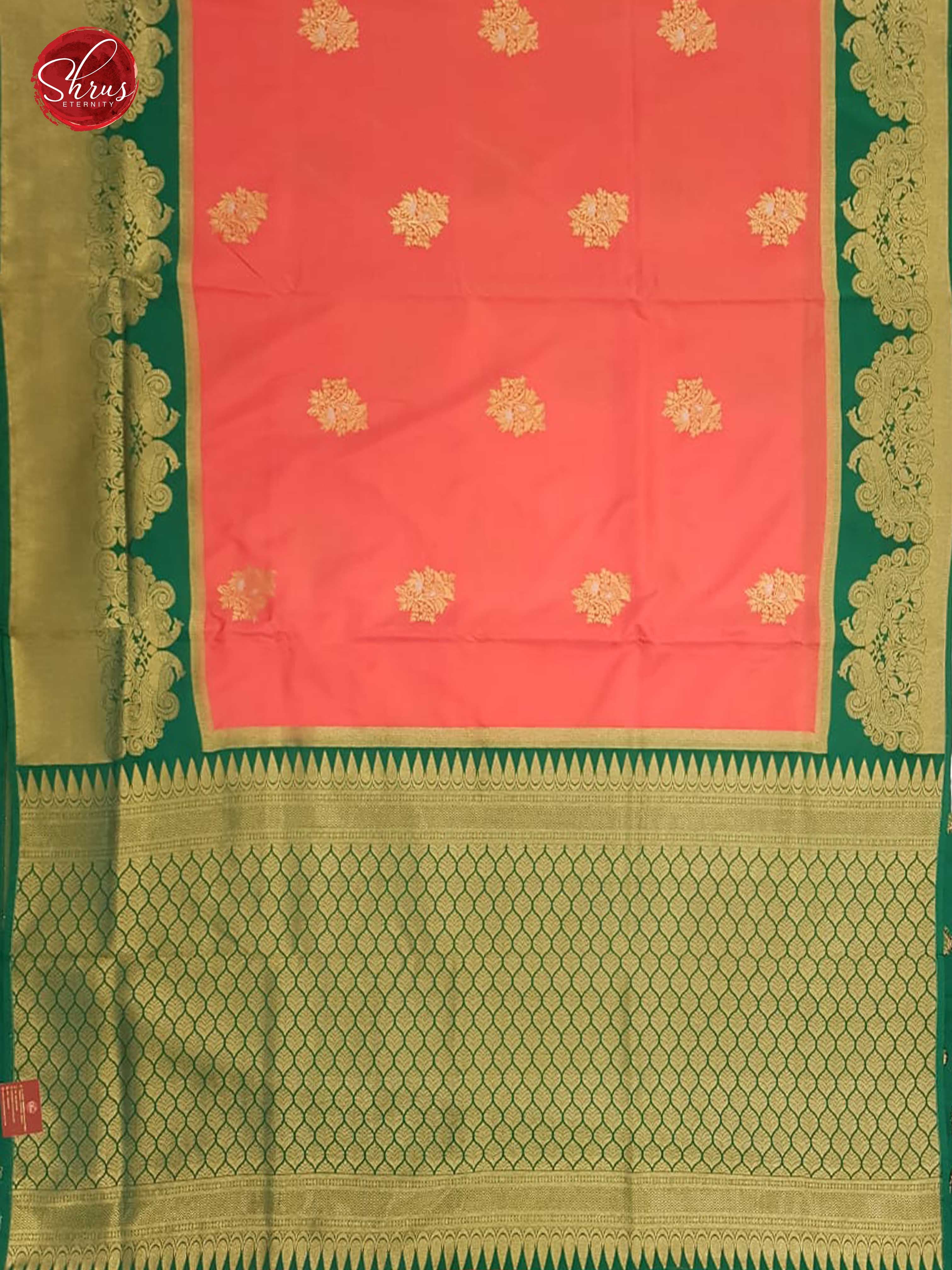 Orange & Green - Semi Banarasi with Gold zari - Shop on ShrusEternity.com