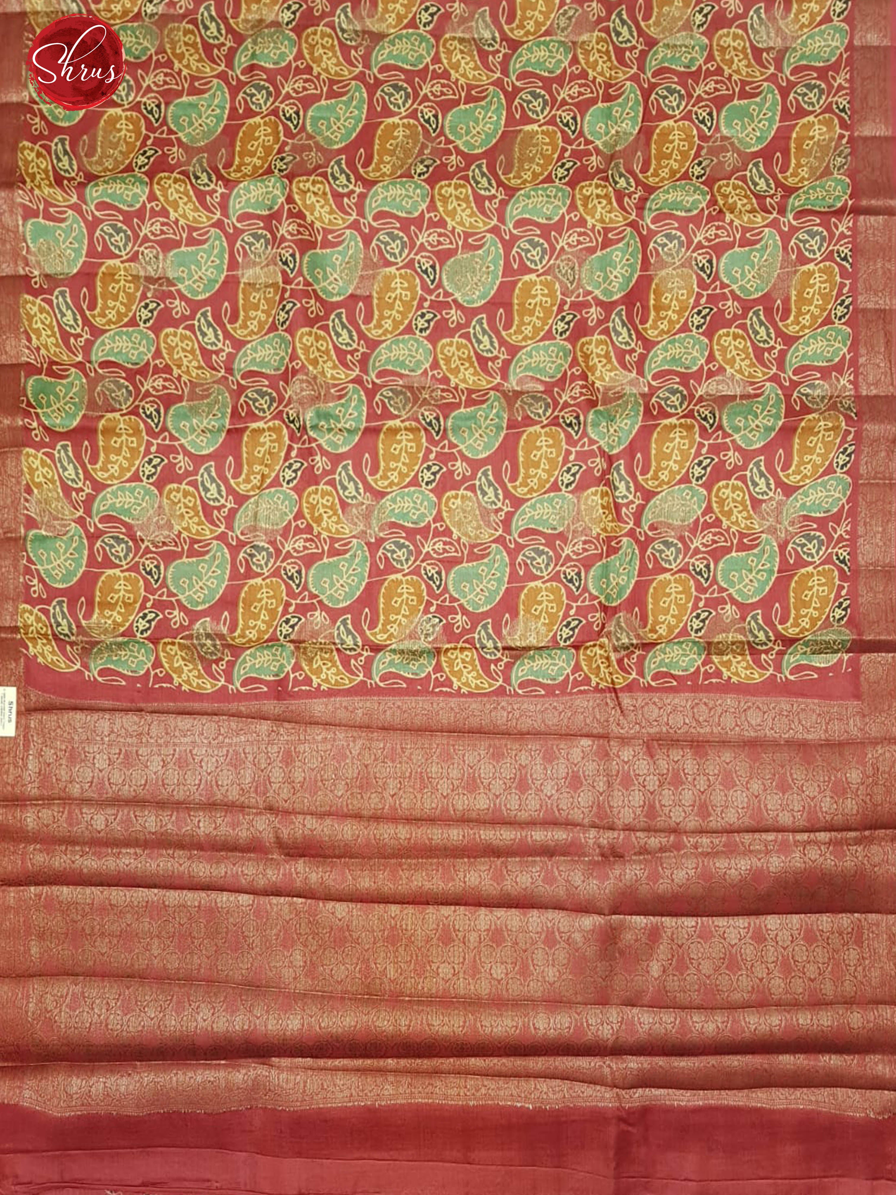 Pink(Single Tone)- Tussar with floral print on the body & Zari border - Shop on ShrusEternity.com