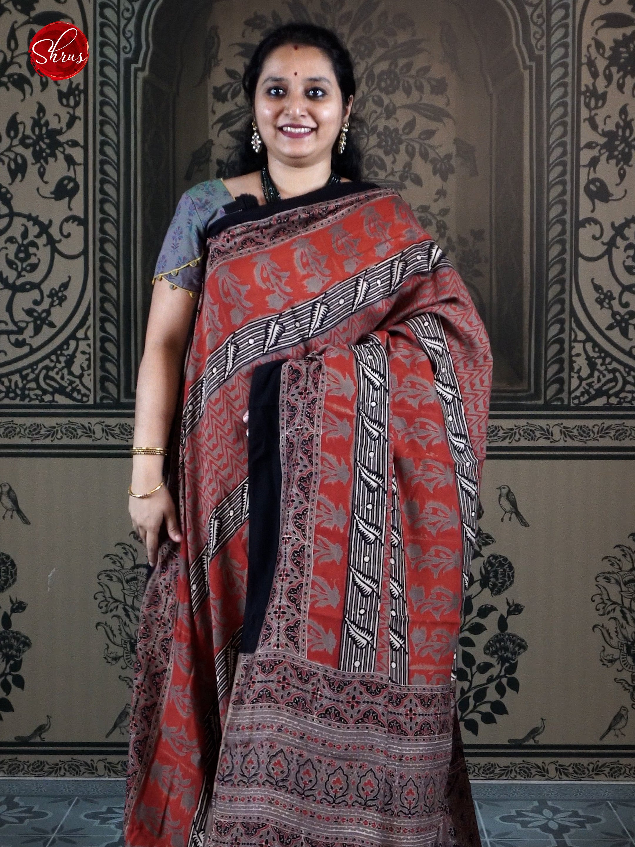 Modal Silk Ajrakh Saree - Brown 01 – Phulari