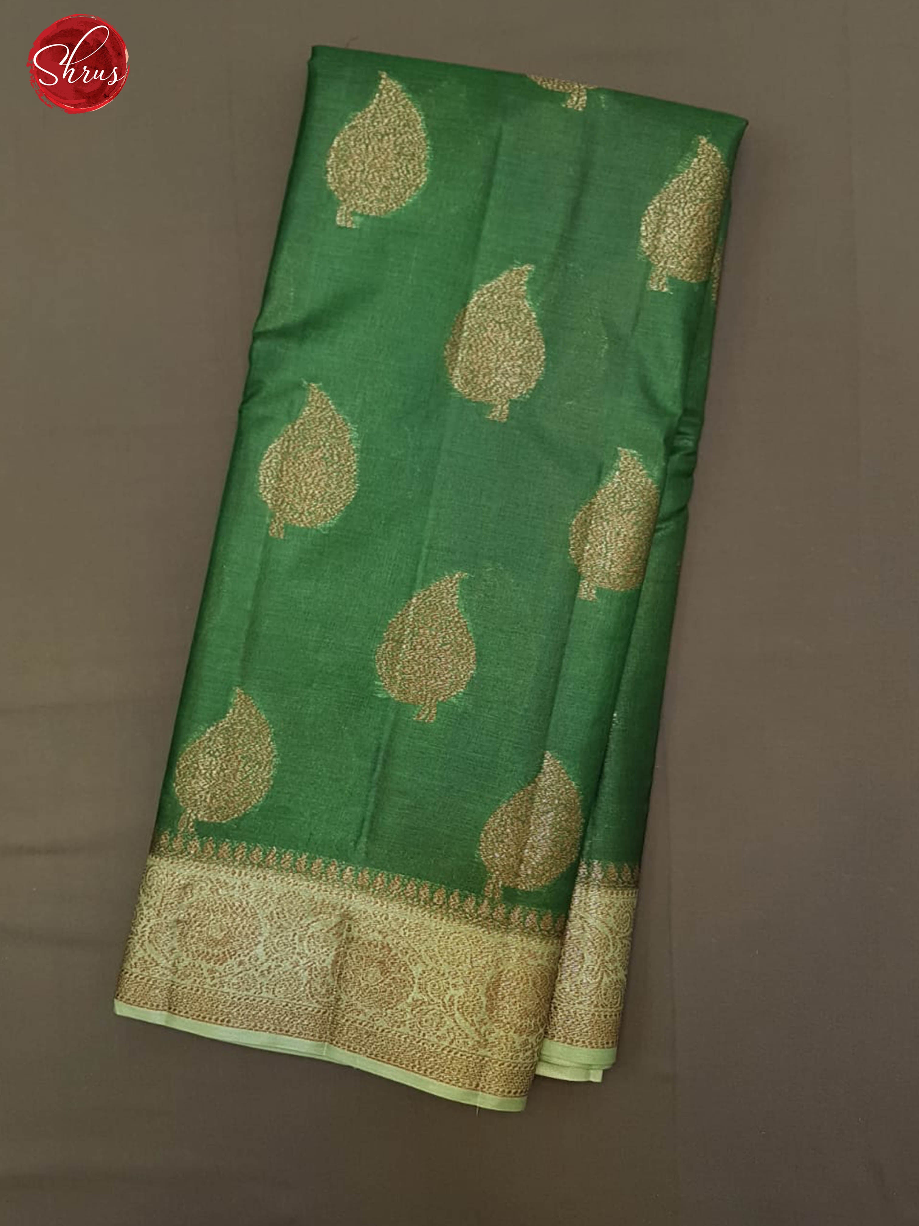 Green & Beige - Tussar with zari woven floral motifs on he body & Contrast Zari border - Shop on ShrusEternity.com