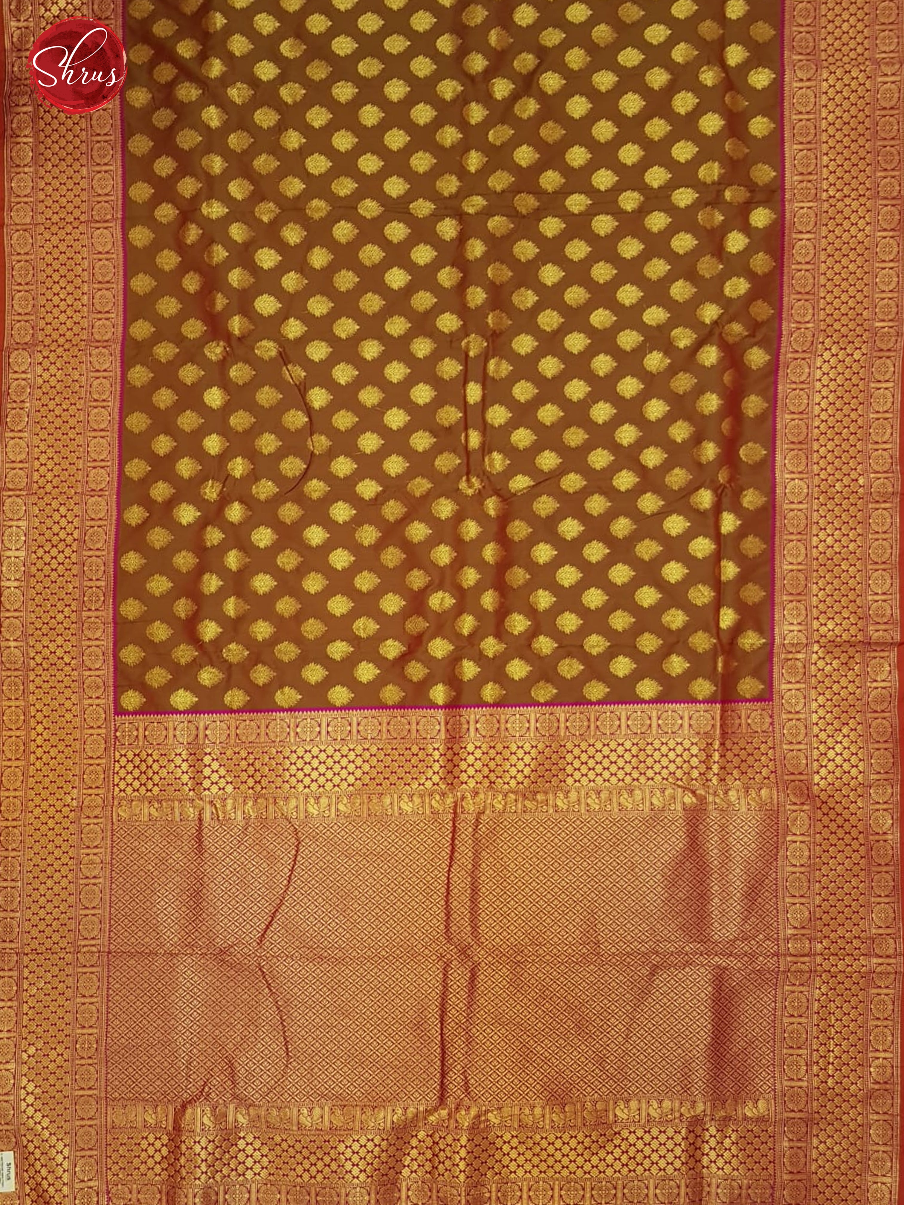 Brown & Red - Semi Kanchipuram with Zari woven floral buttas brocade on the body & Zari Border - Shop on ShrusEternity.com