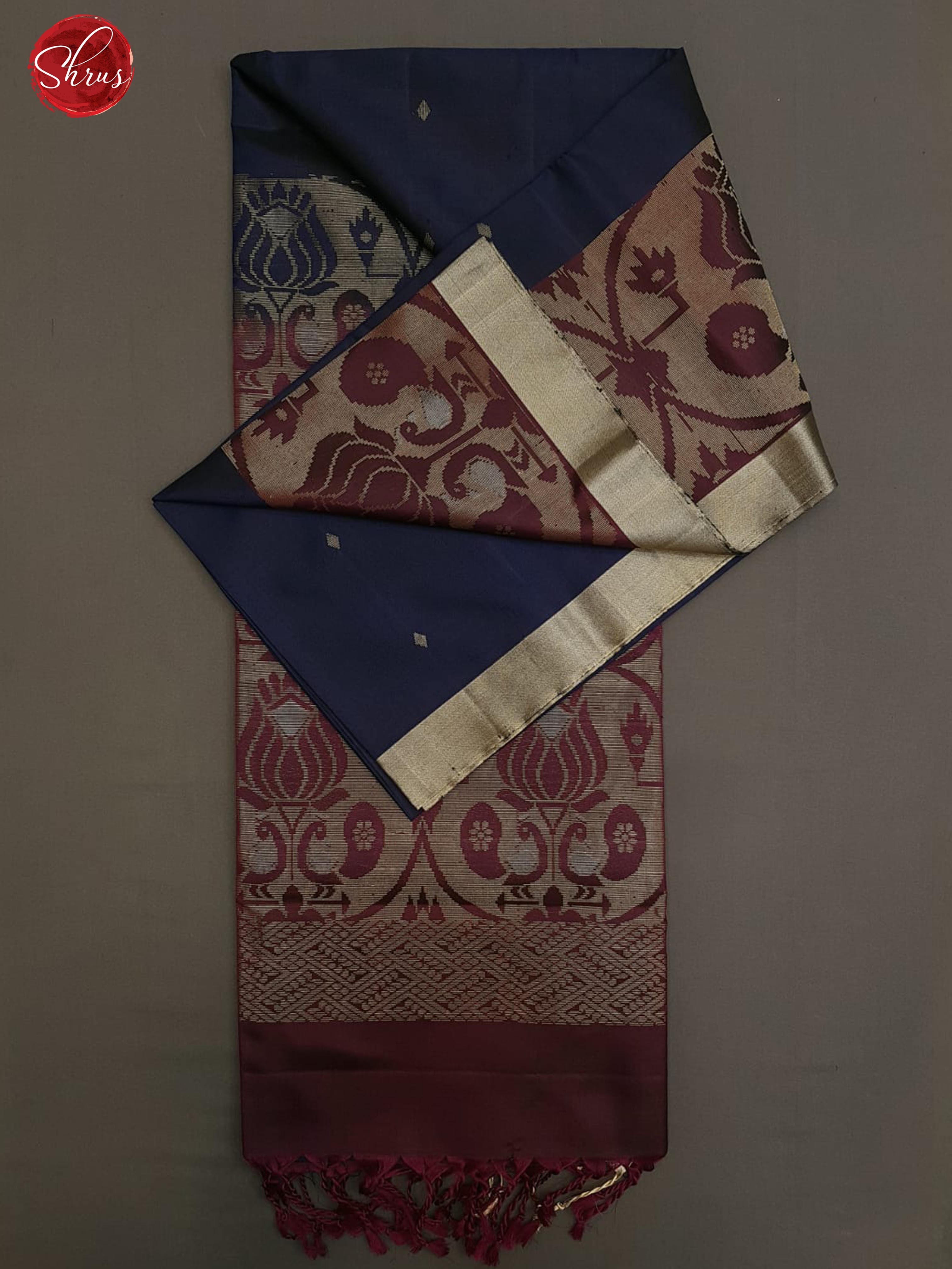 Blue & Maroon - Soft Silk with zari buttas on the buttas on the body & contrast zari border-1