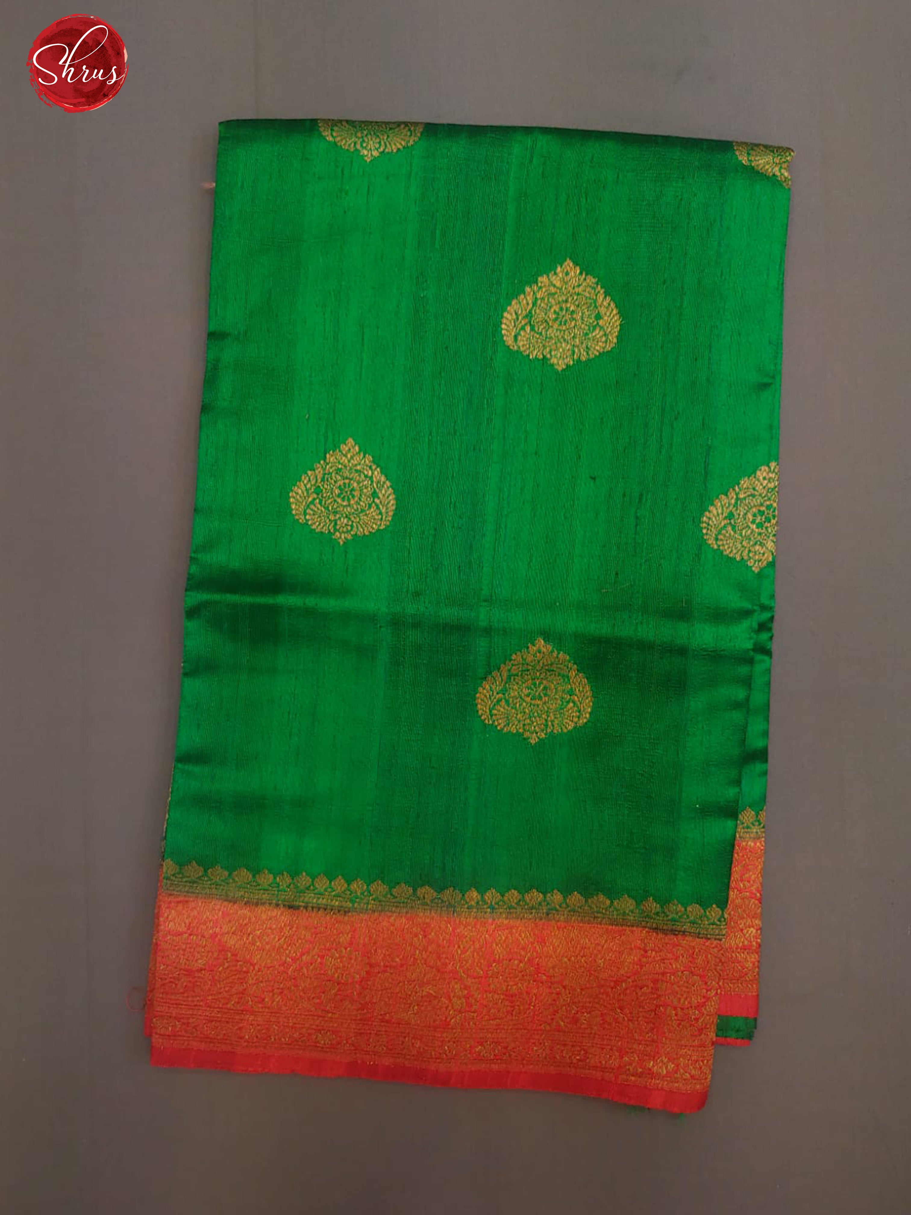 Green & Red - Dupion Silk with Zari woven floral motifs on the body& Contrast Zari Border - Shop on ShrusEternity.com