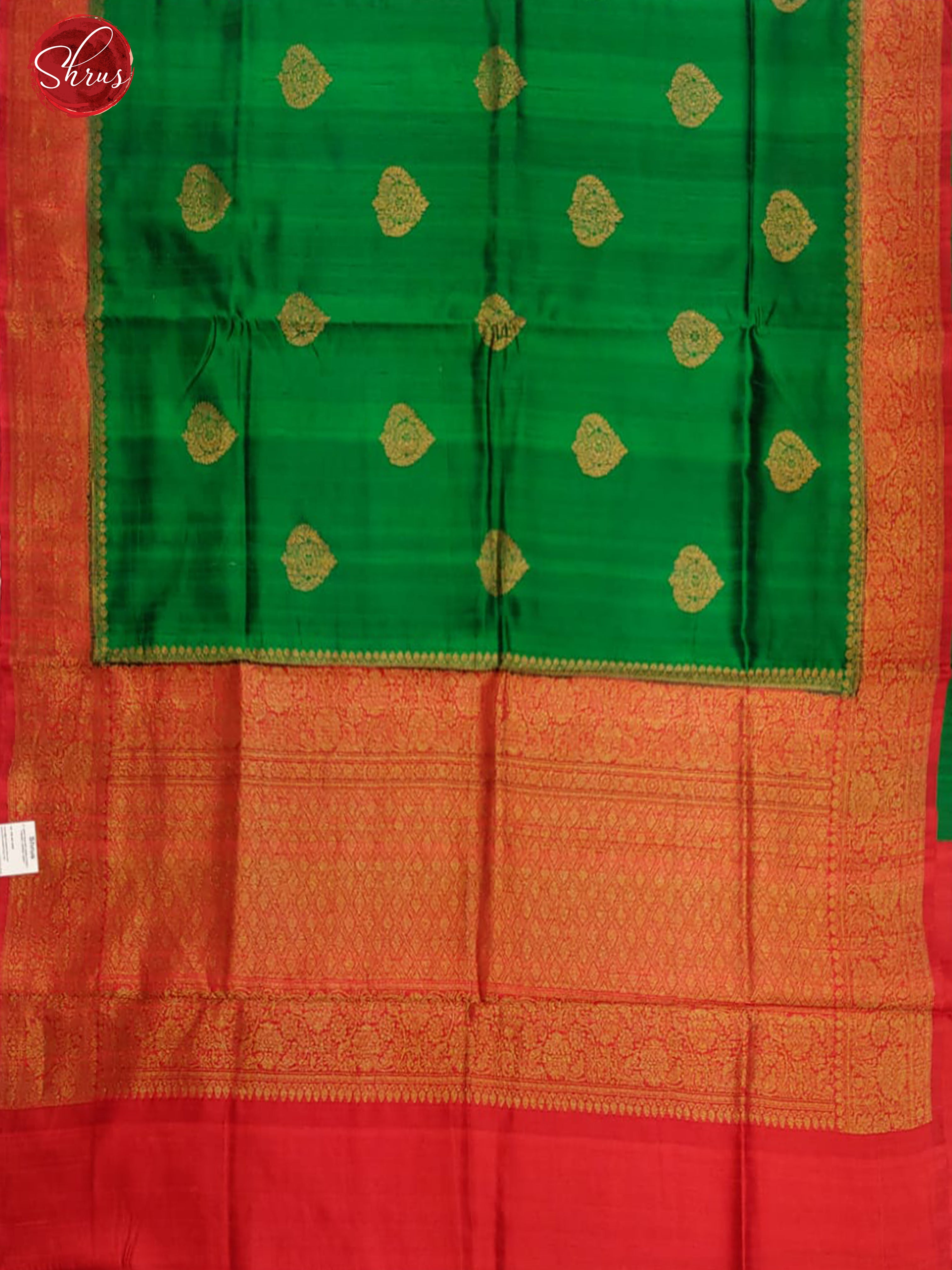 Green & Red - Dupion Silk with Zari woven floral motifs on the body& Contrast Zari Border - Shop on ShrusEternity.com