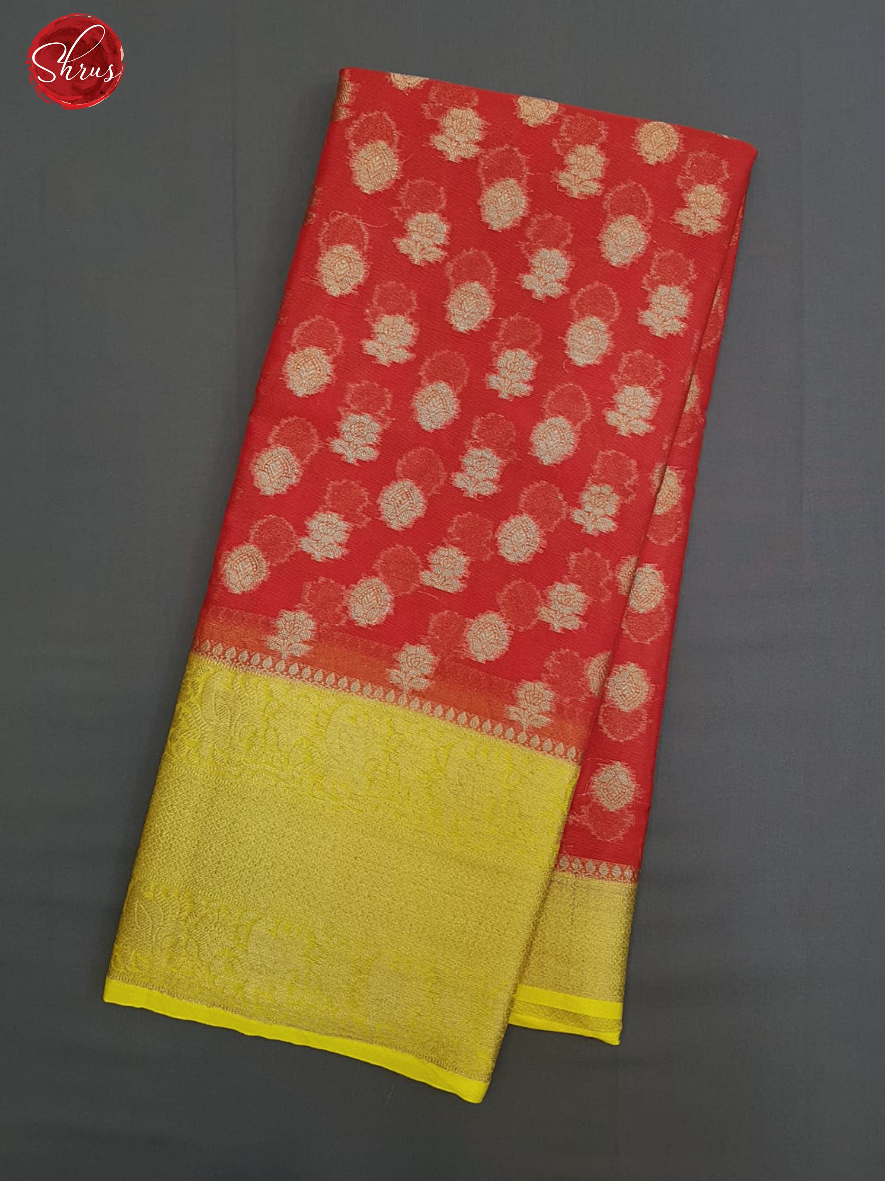 Red & Yellow - Kota Banarasi with zari woven floral buttas on the body & Contrast Zari Border - Shop on ShrusEternity.com