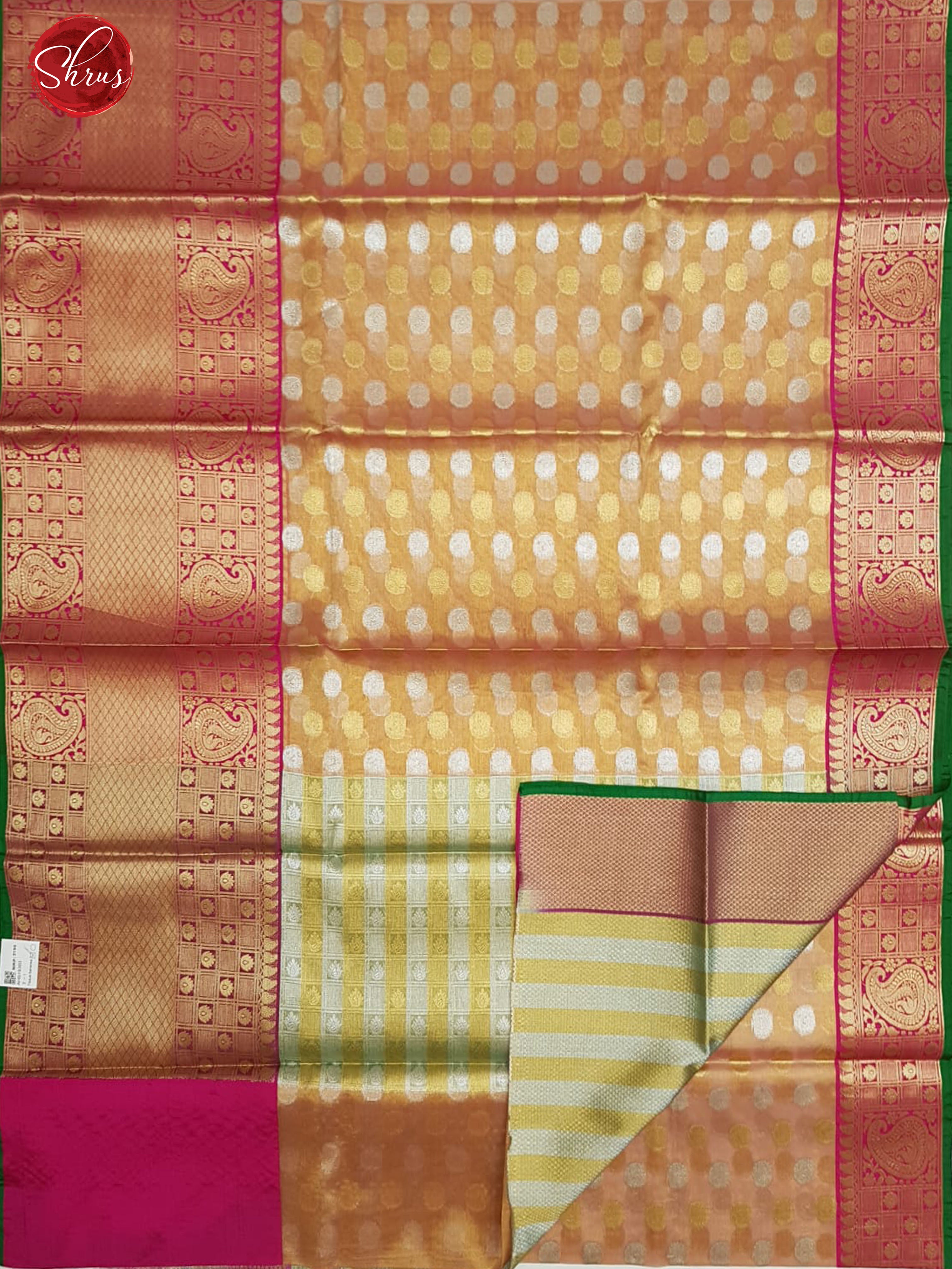 Orange & Pink - Kora Banarasi with zari woven buttas on the body & Zari Border - Shop on ShrusEternity.com