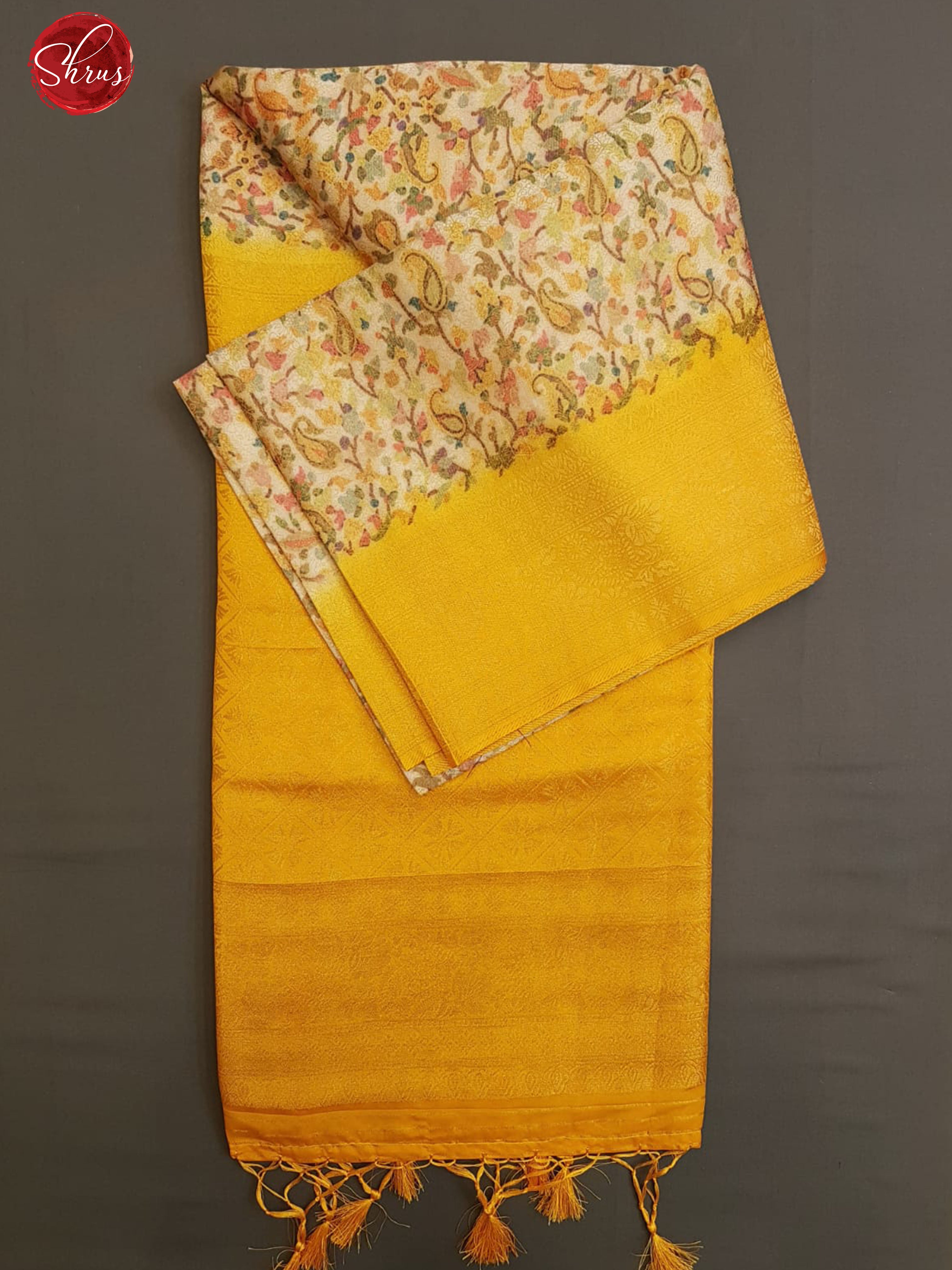 Cream & Yellow - Semi Georgette with floral print on the body & Contrast Zari Border - Shop on ShrusEternity.com