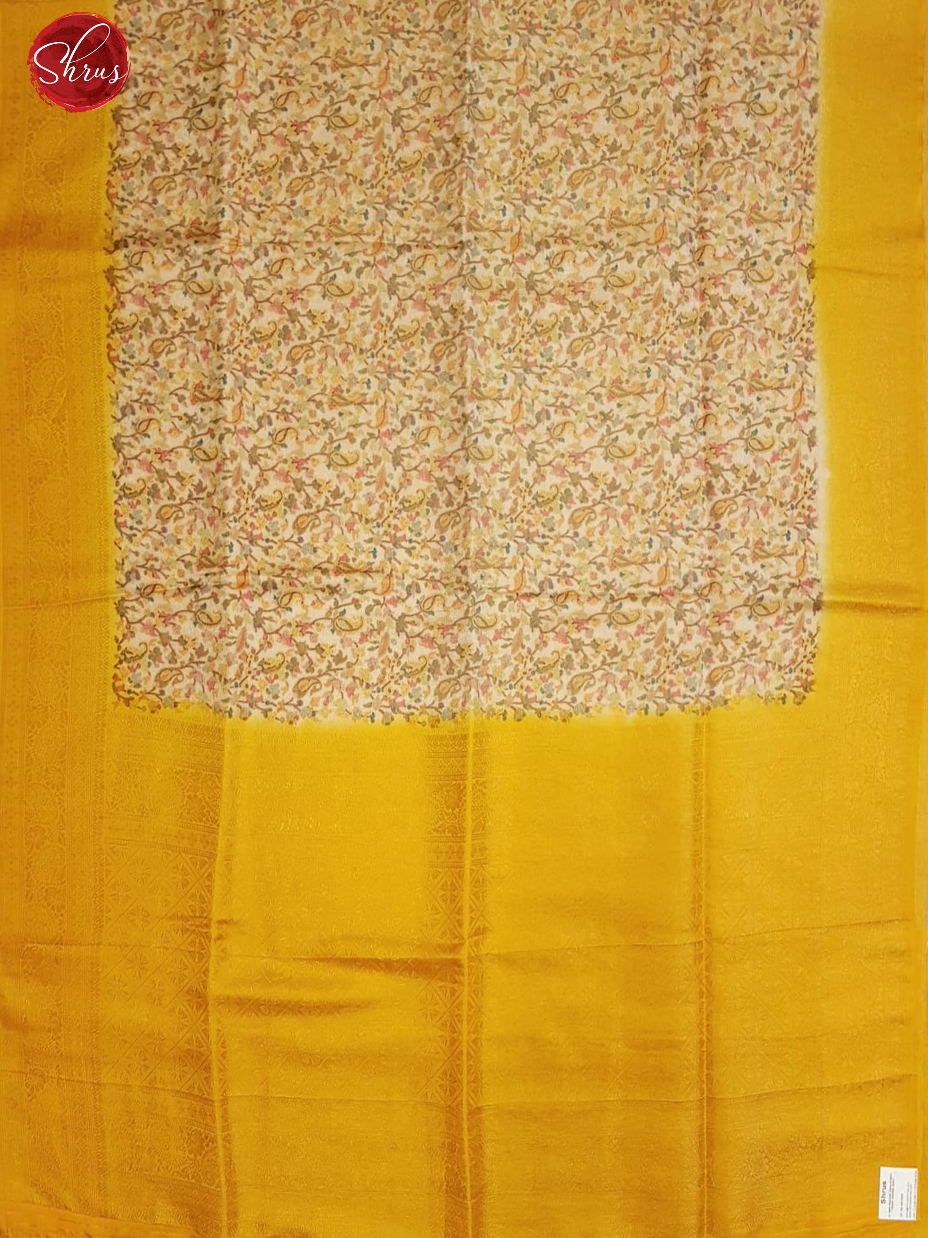 Cream & Yellow - Semi Georgette with floral print on the body & Contrast Zari Border - Shop on ShrusEternity.com