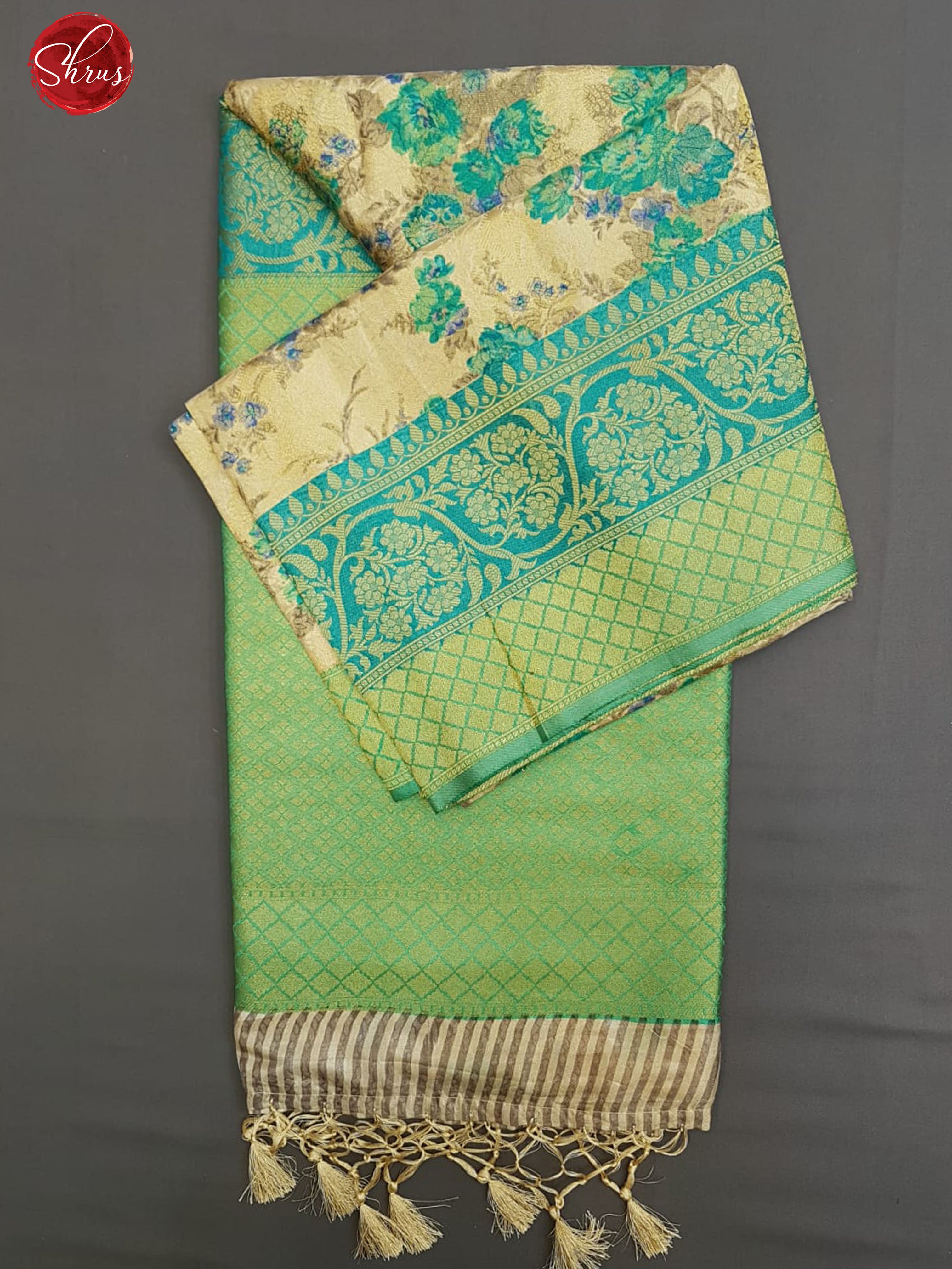 Beige & Green - Semi Georgette with floral print on the body & Contrast zari Border - Shop on ShrusEternity.com