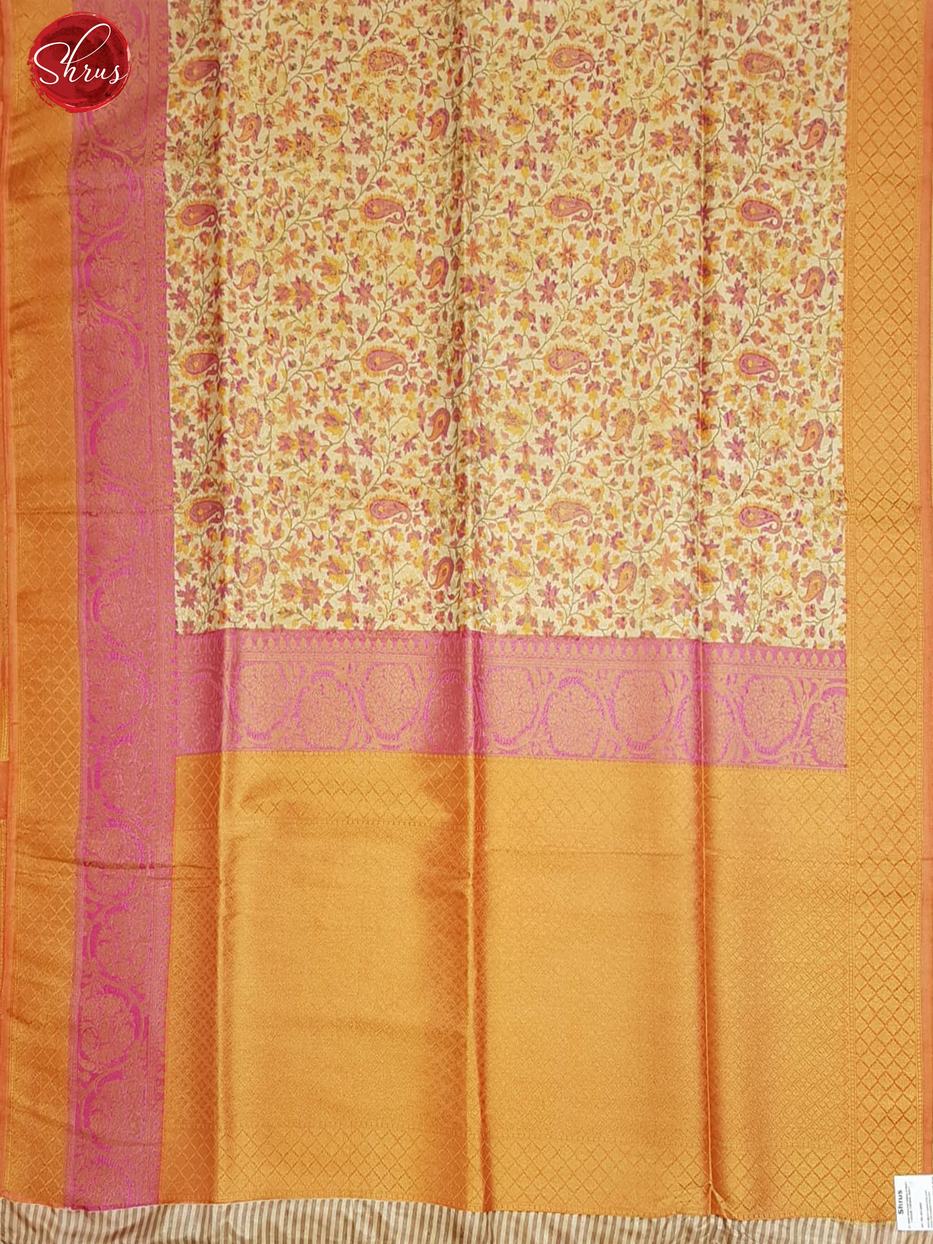 Sandal & Orange - Semi Georgette with floral print on the body & contrast Zari Border - Shop on ShrusEternity.com