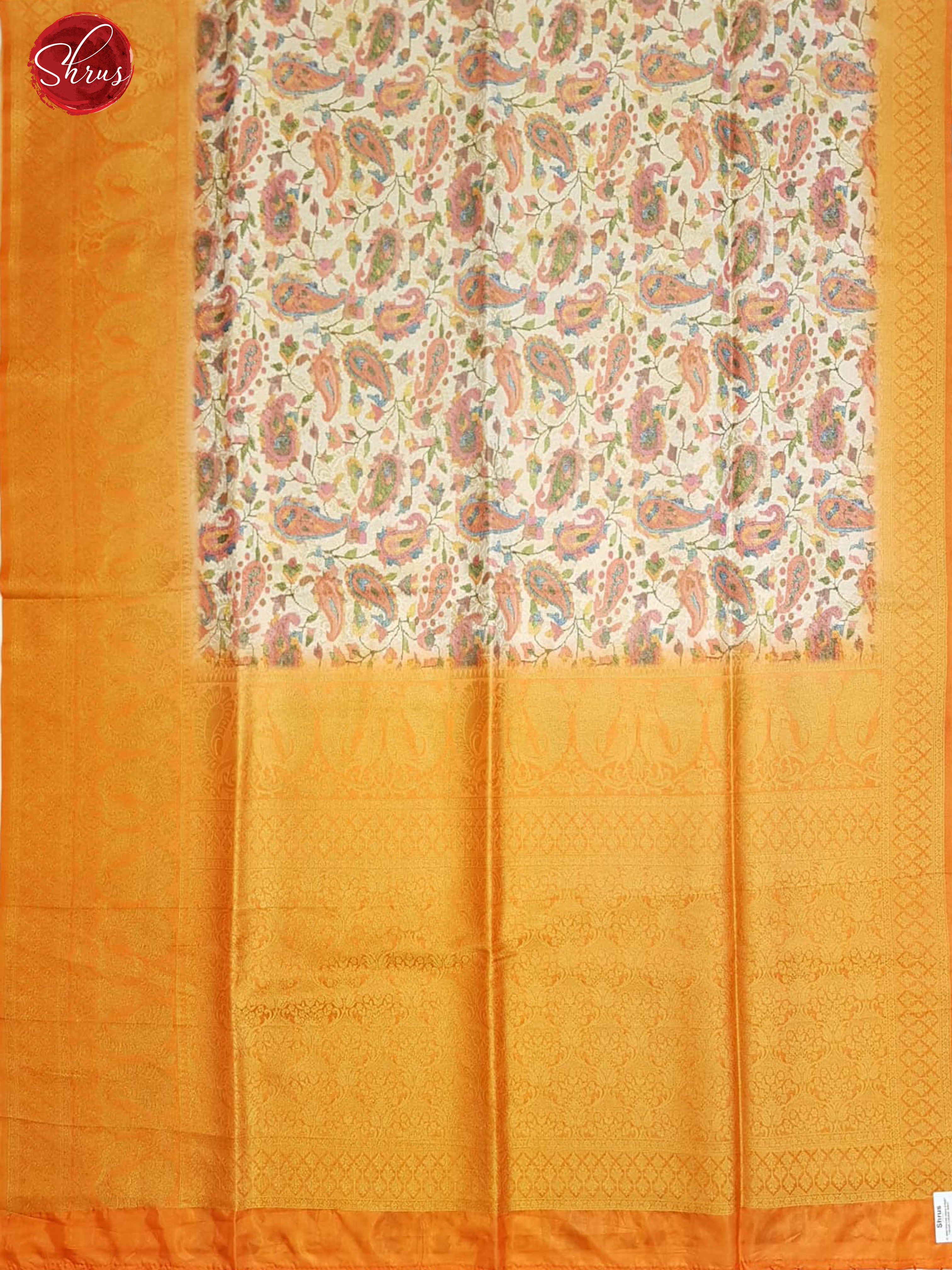Cream & Orange - Semi Georgette with floral print on the body & Zari Border - Shop on ShrusEternity.com