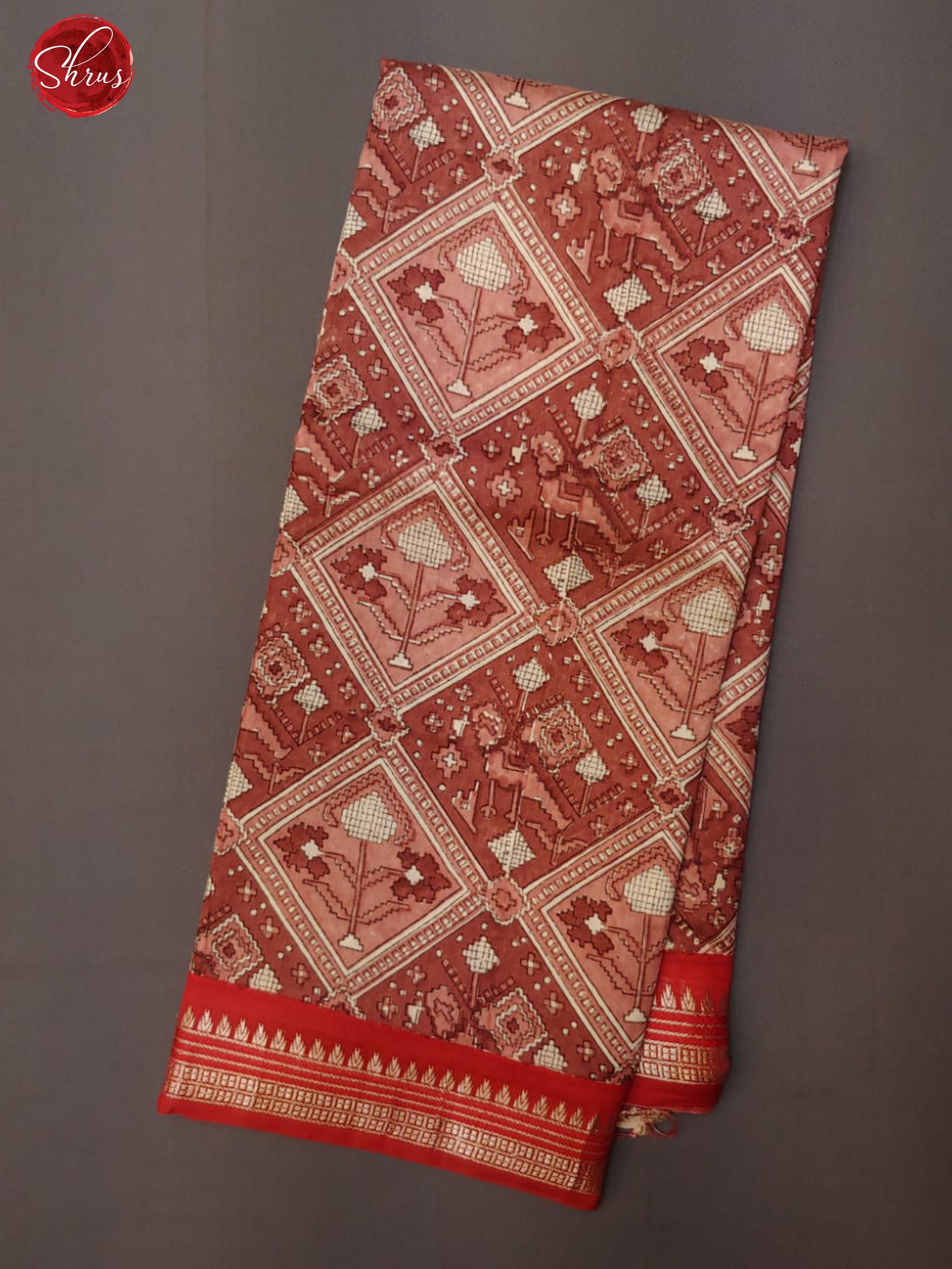 Brown & Red - Tussar with ikkat floral woven pattern on the body & Contrast Zari Border - Shop on ShrusEternity.com