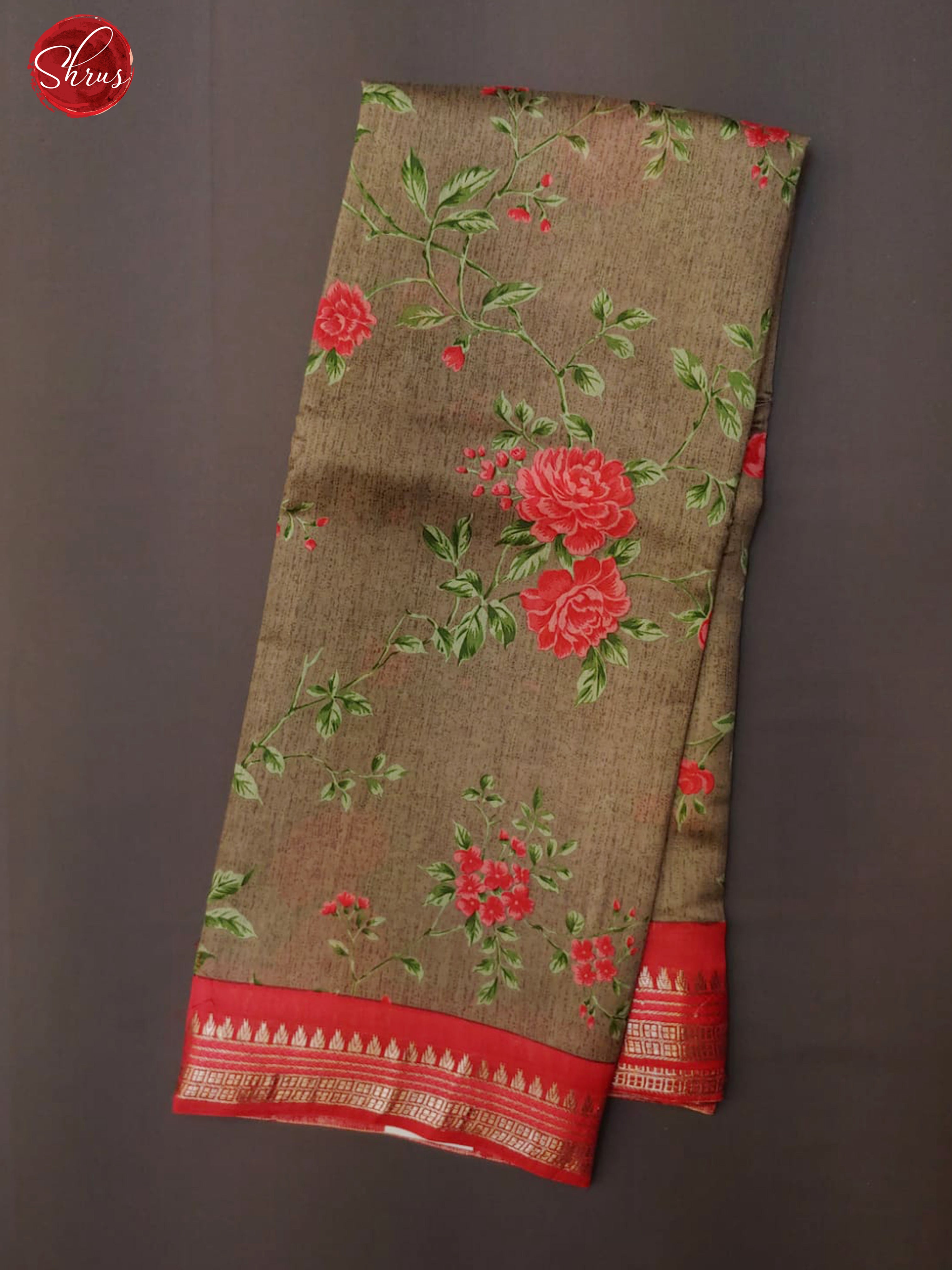 Grey & Pink- Tussar with floral print on the body & Contrast Zari Border