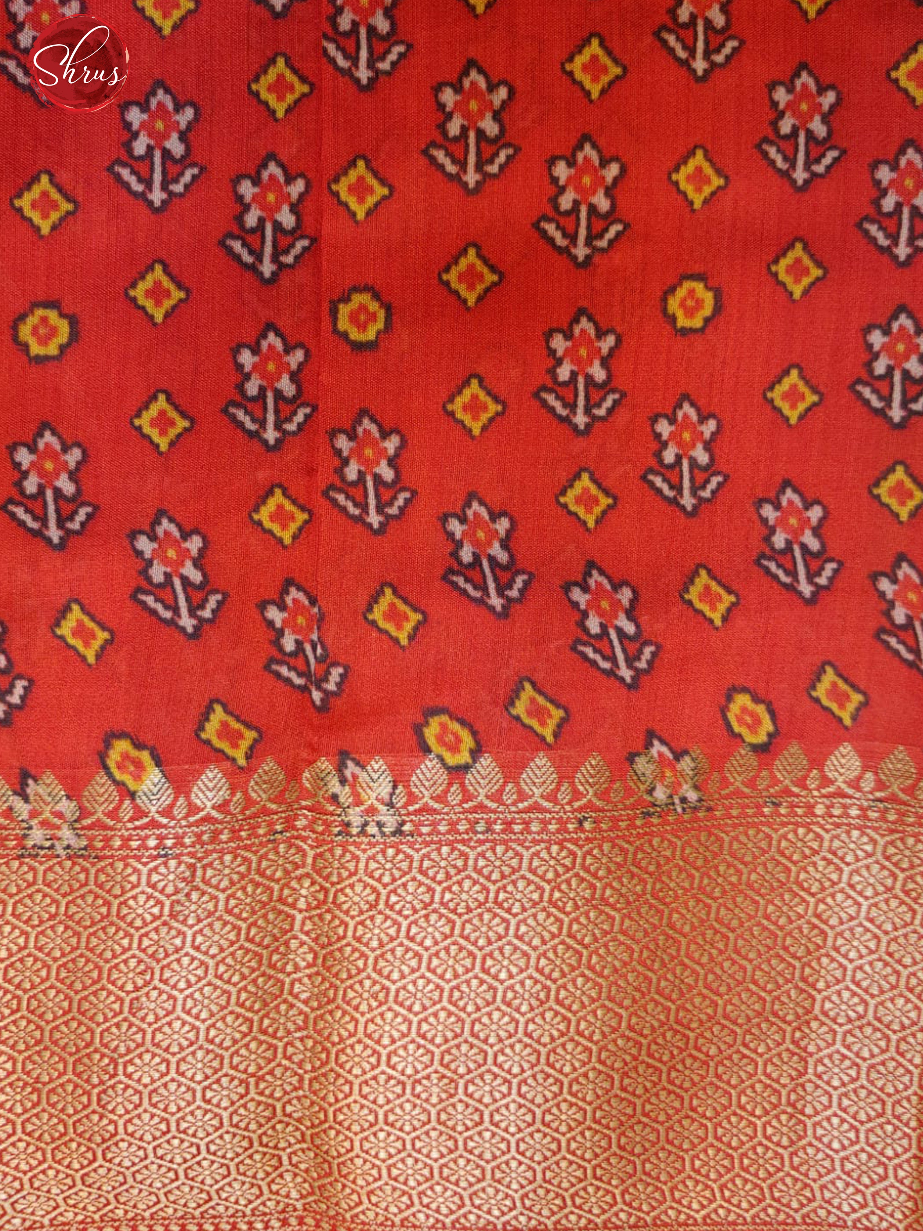 Green & Orange - Tussar with floral print on the body & Contrast Zari Border -3
