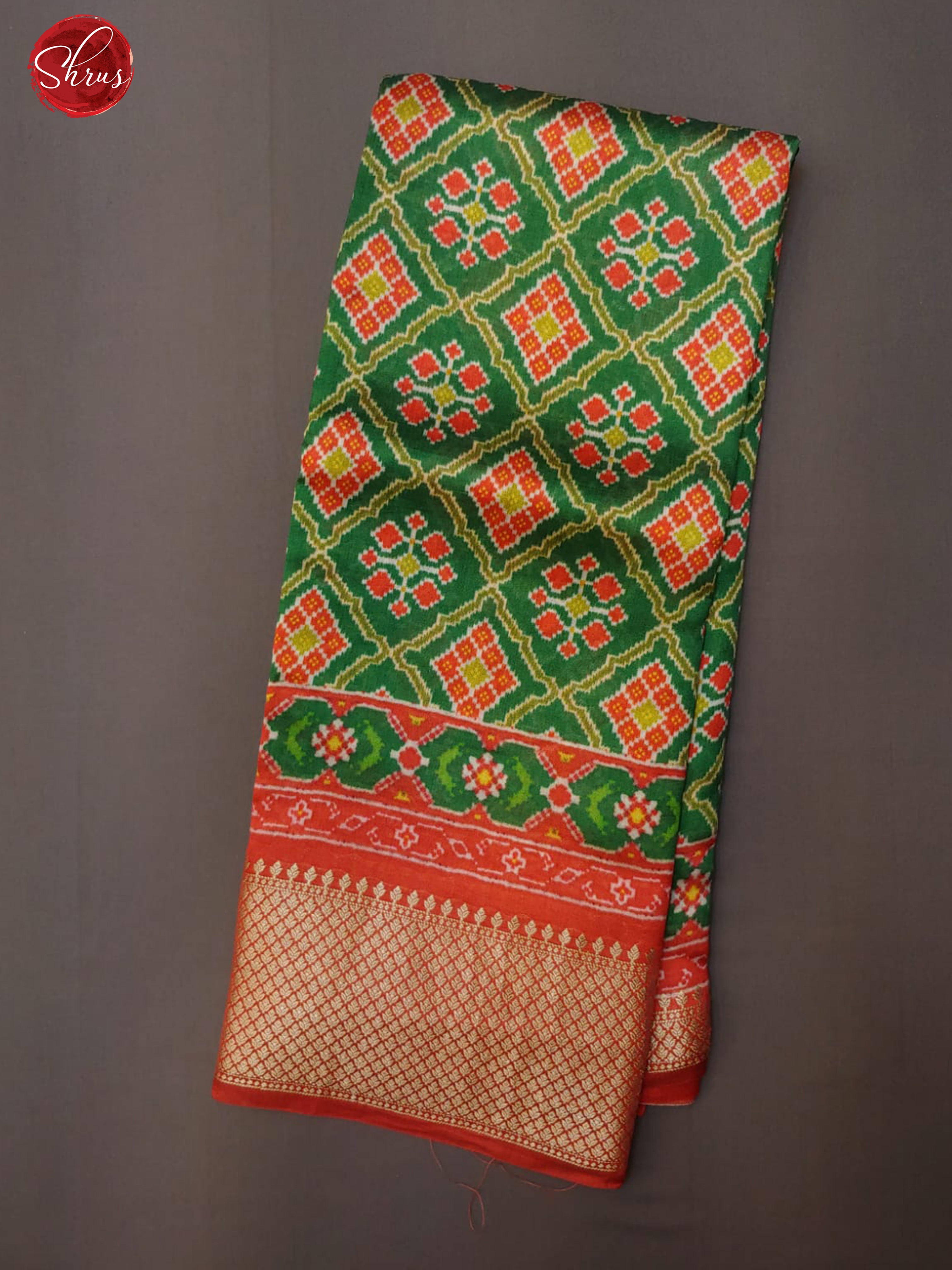 Green & Red- Tussar with floral pattern on the body & Contrast Zari Border-2